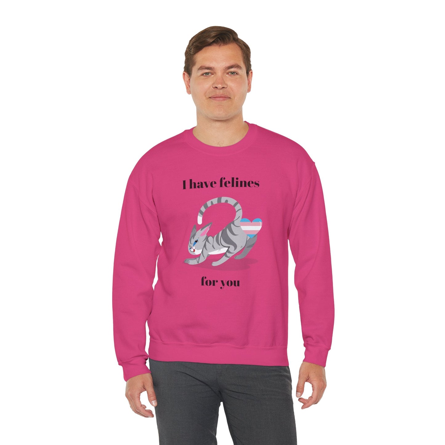 Cat Heart Sweatshirt Unisex Valentine Design 50 50 Cotton Poly Gildan 18000 Crewneck