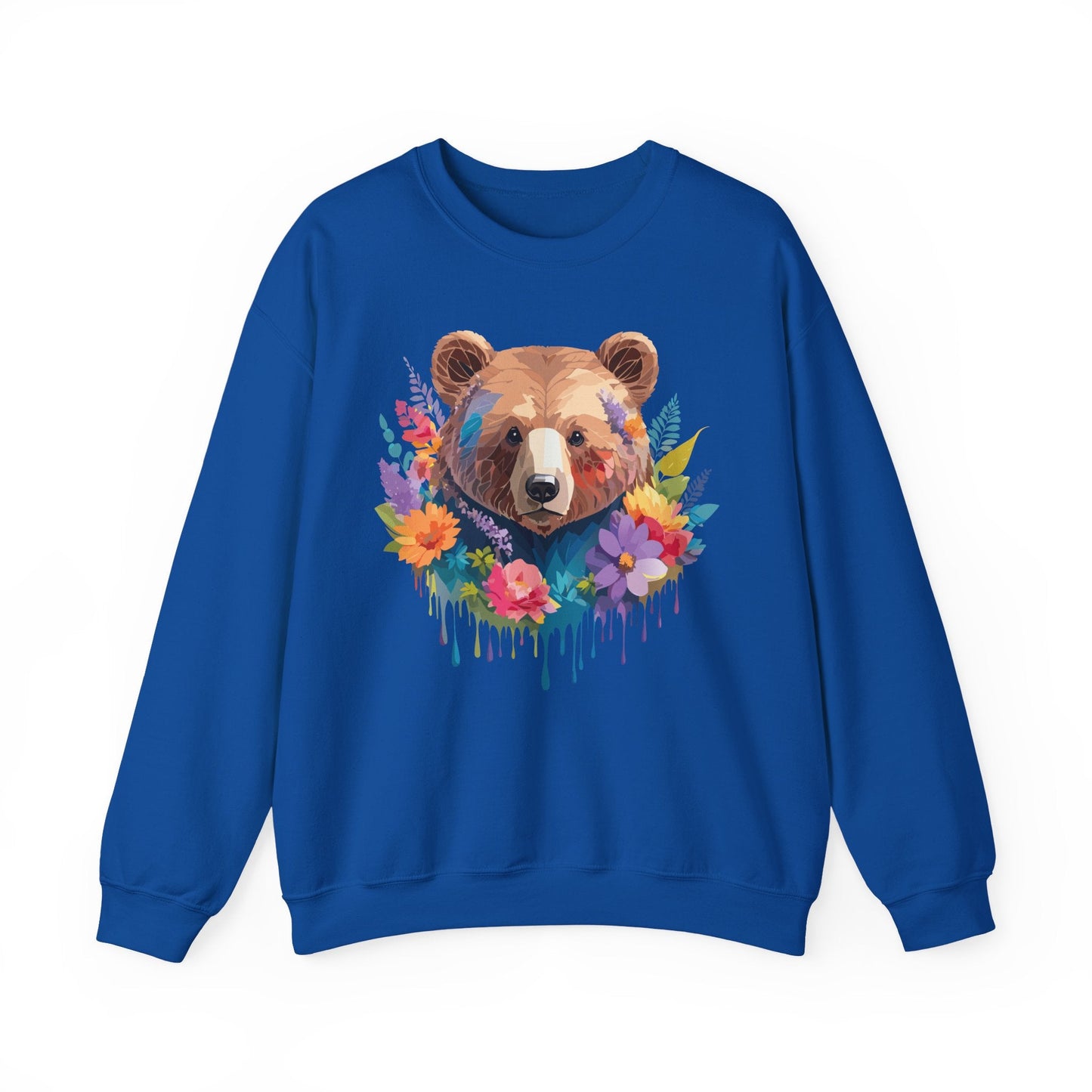 Unisex Floral Bear Sweatshirt Art Design Animals Gildan 18000 Crewneck