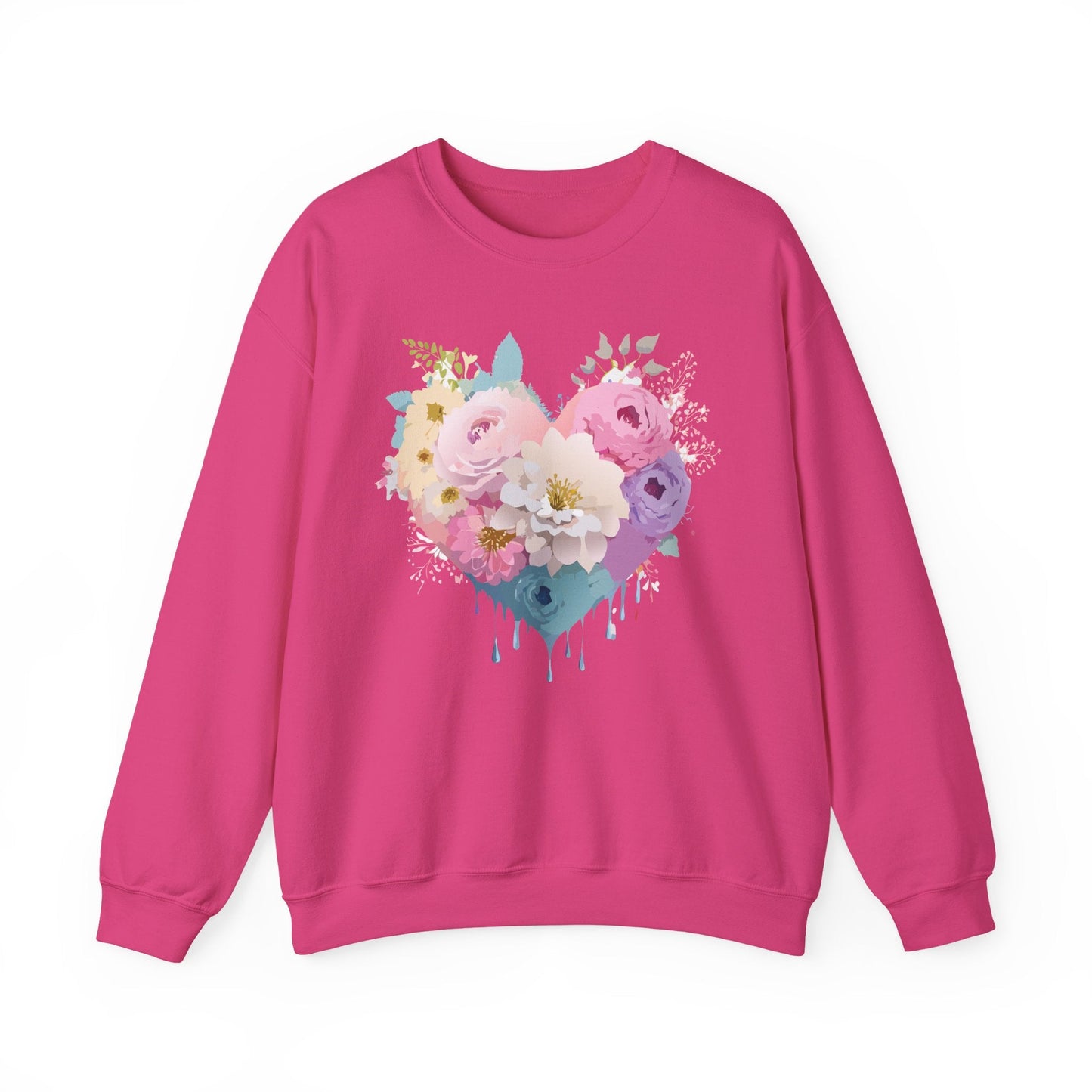 Floral Heart Unisex Crewneck Sweatshirt With Floral Love Valentines Day Design Premium Heavy Blend