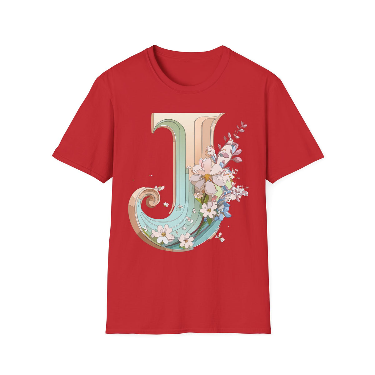 Floral Letter J monogram T-Shirt | Vintage pastel initial tee