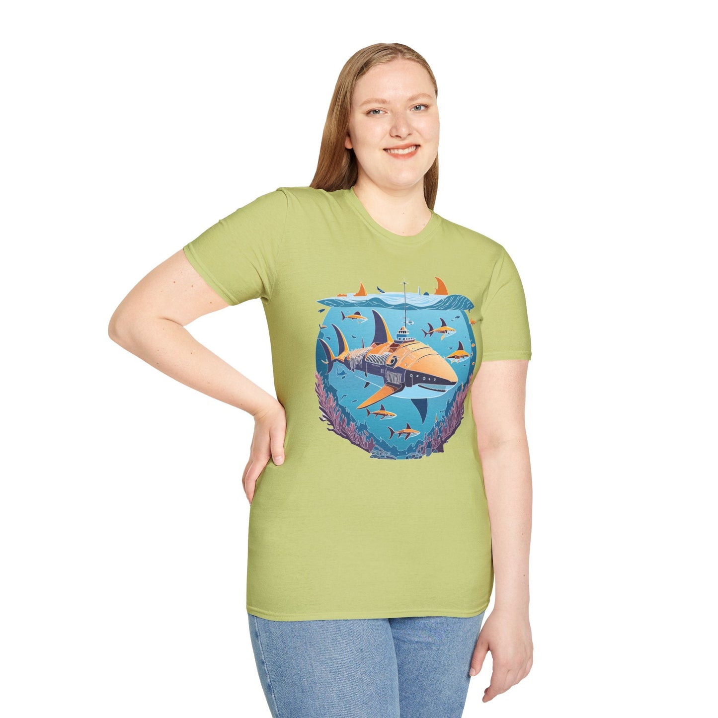 Ocean Tee Shirt Unisex Softstyle Cotton Tee 4.5 Oz Lightweight U Boat Theme Design
