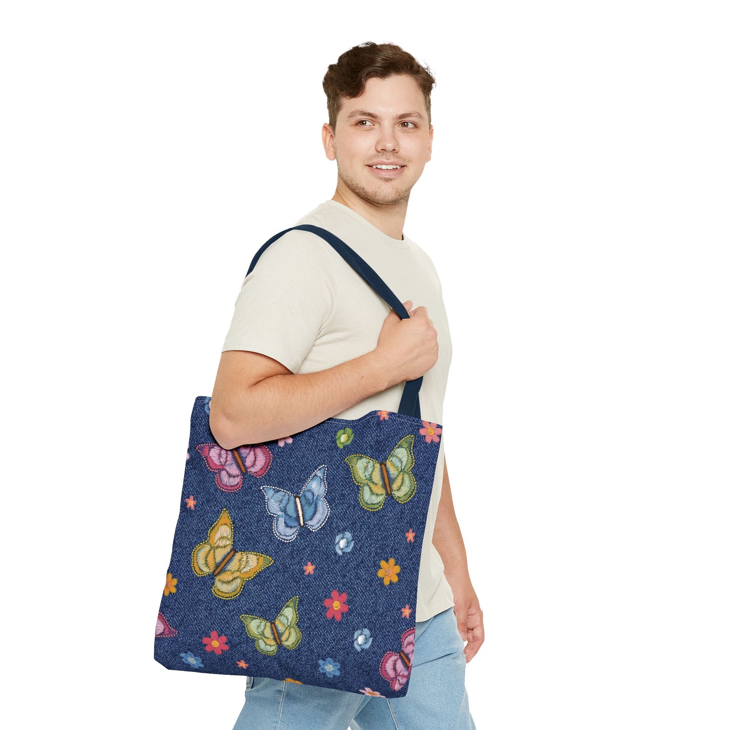 Denim Fabric Imitation Print Unisex Canvas Bag Poly Spun 3 Sizes Tote Bag 166