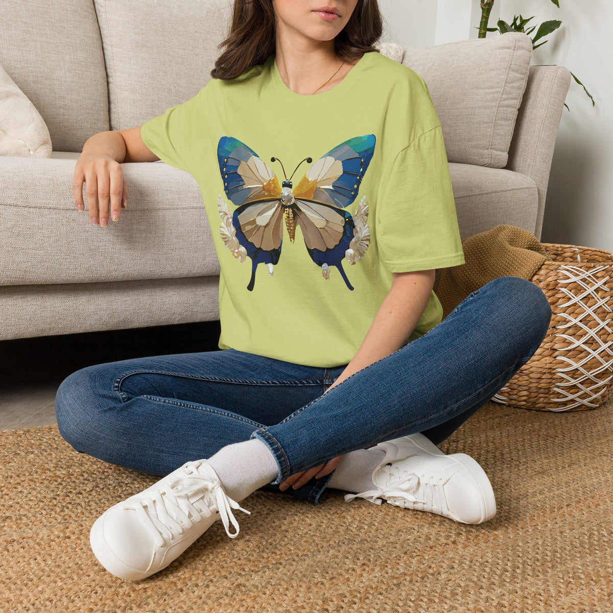 Butterfly Graphic T-Shirt — Earth Tone Floral Wing Design Graphic Tee Unisex 100 Cotton Gildan T-Shirt
