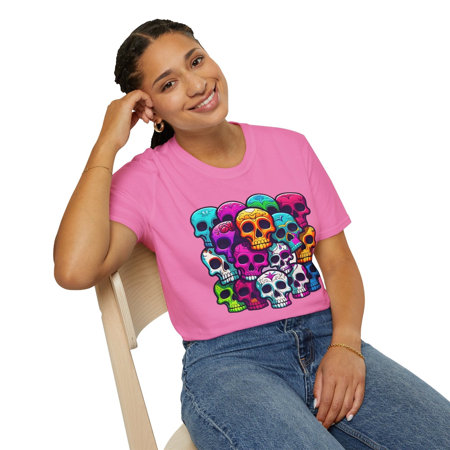 Unisex Skull Tee Shirt With Skeleton Design Gildan Softstyle 64000 100 Percent Ring Spun Cotton