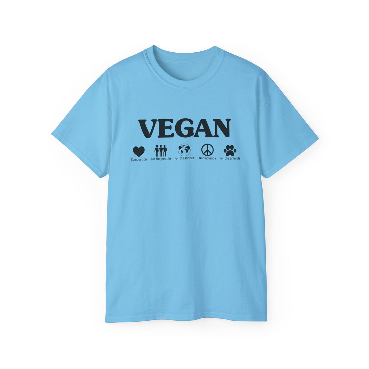 Vegan Icons Tee | Heart, People, Earth, Peace, Paw Symbols