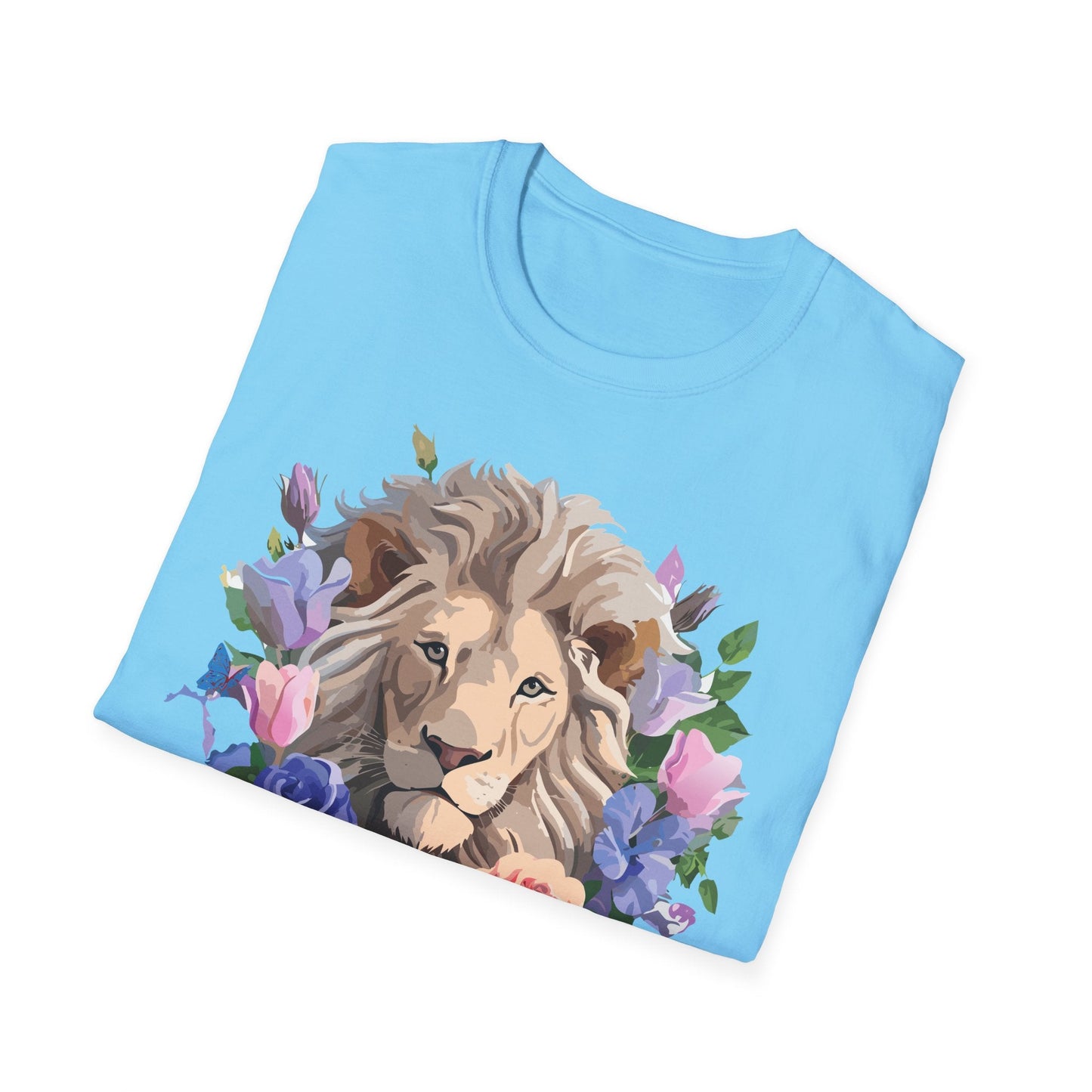 Unisex Floral Lion Tee Shirt Softstyle Gildan 64000 100 Percent Cotton