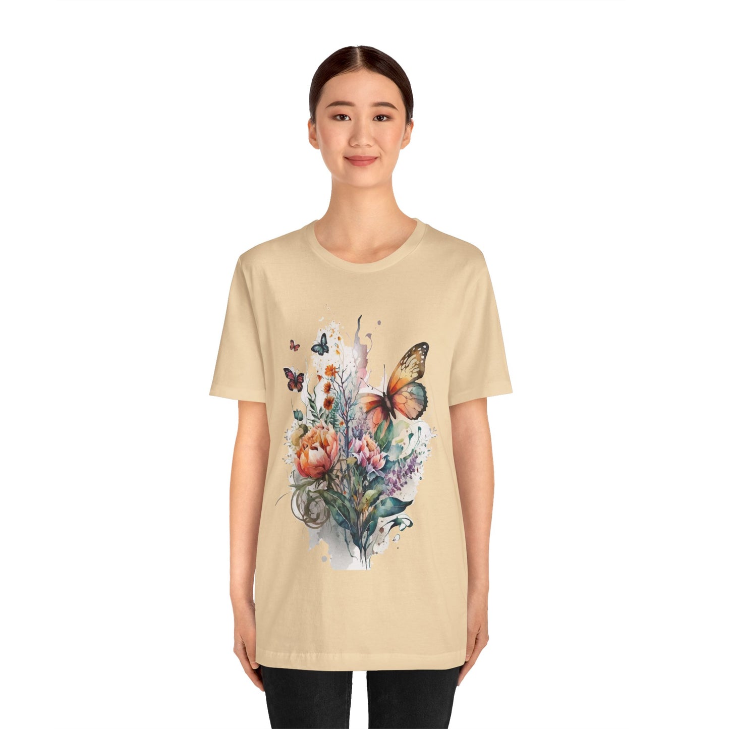 Cotton Tee Shirt with Butterfly Prints