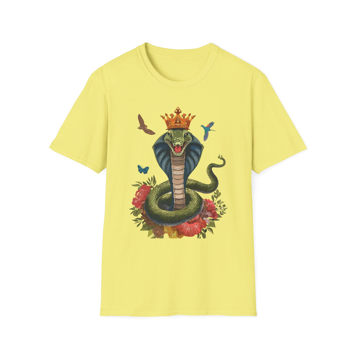 Crowned King Cobra Shirt | Snake Illustration, Floral Accents, Wildlife