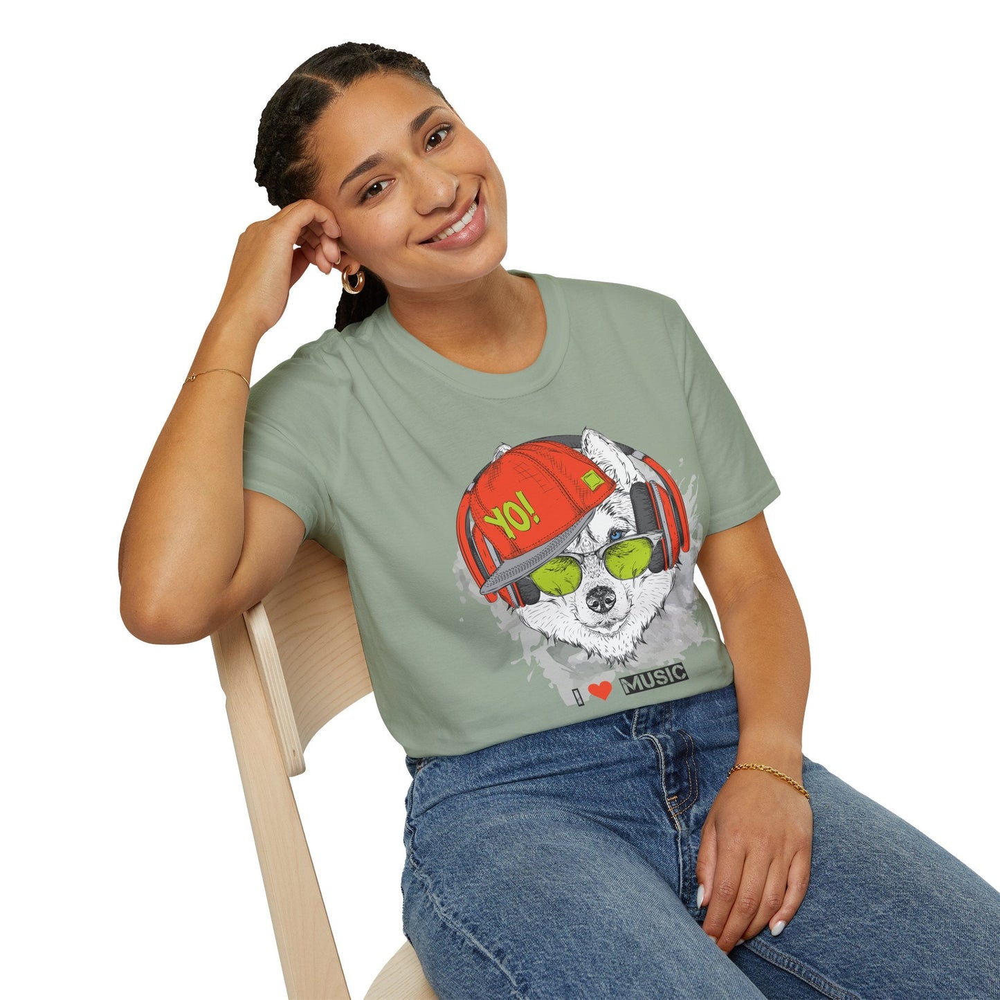 Unisex Music Animals Short Sleeve T Shirt With Headphones For Music Lovers Gildan 64000