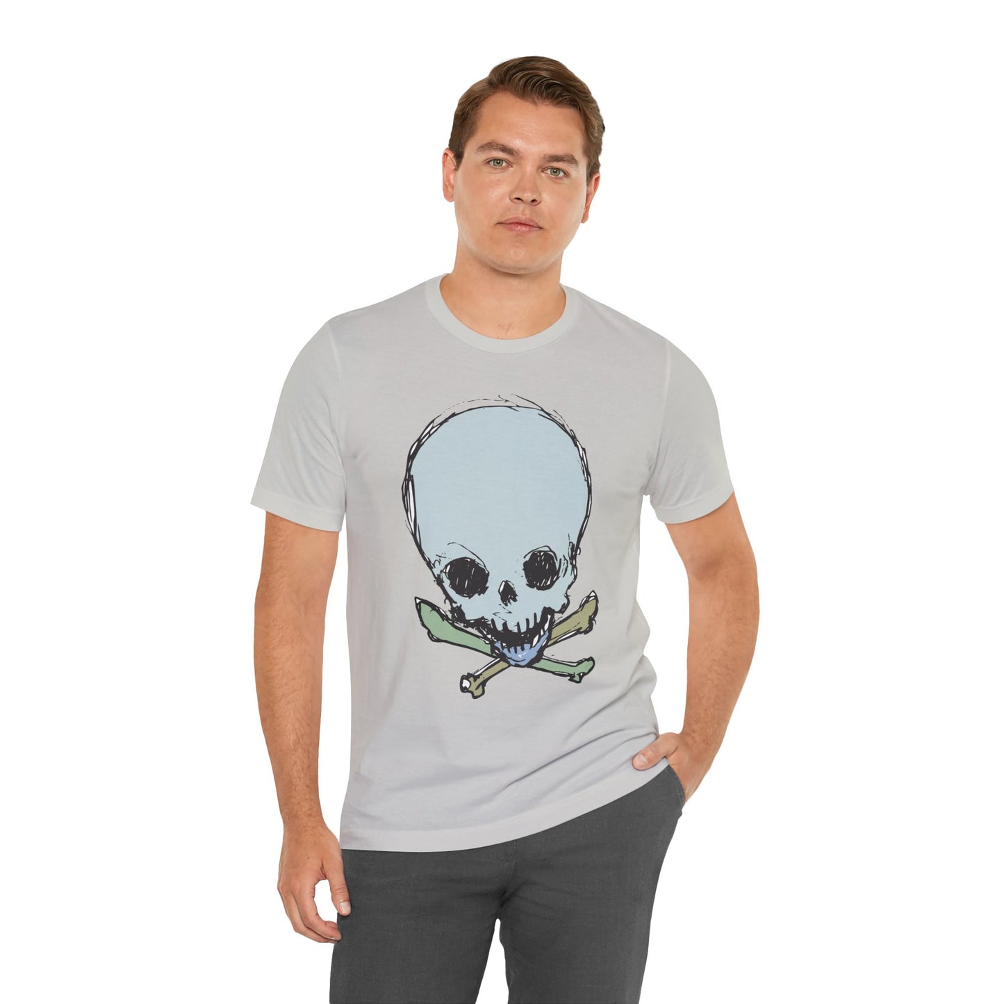 Lt Blue Skull Graphic Design Tee, Skull Shirt, Vintage Tees, Art Design T-Shirt, Vintage Graphic Tee, Art Shirts with Skulls