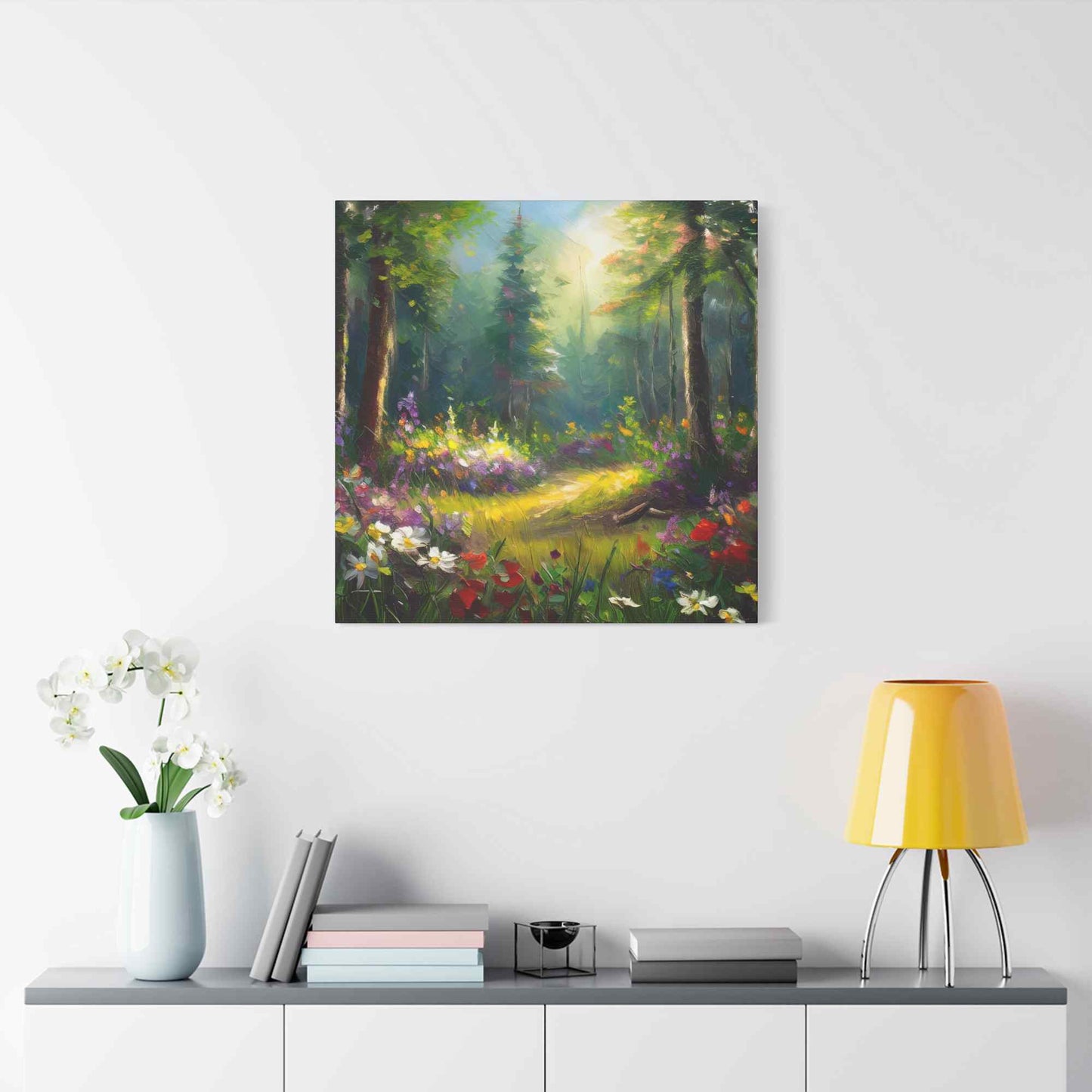 Summer Forest Print Canvas, Oil Paint Print 20x20, 24x24, 30x30, 32x32, 36x36 Art Design Print Pine-Wood Inner Frame MC-92