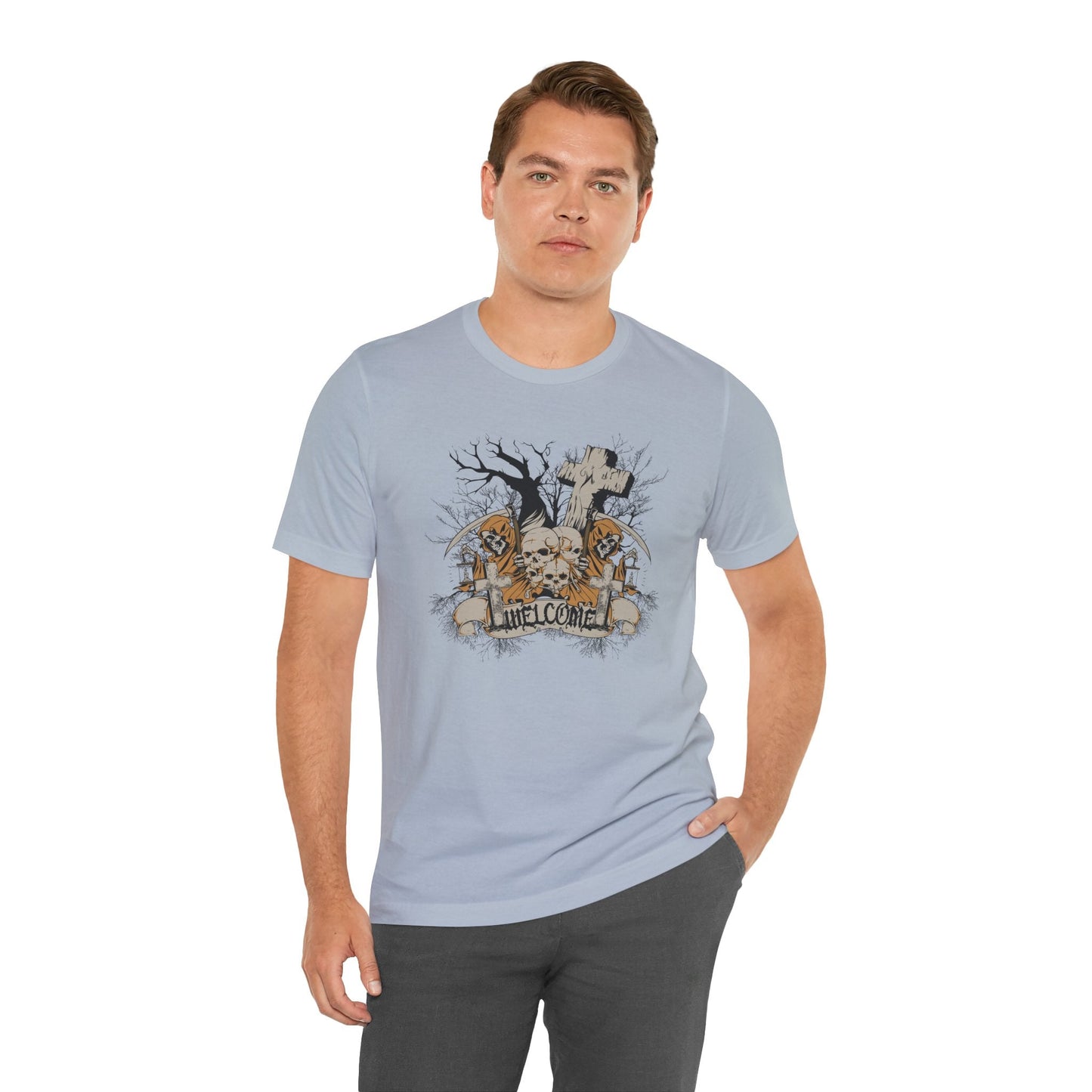 Skull Halloween Graphic Design Unisex Cotton T-Shirt Art-50