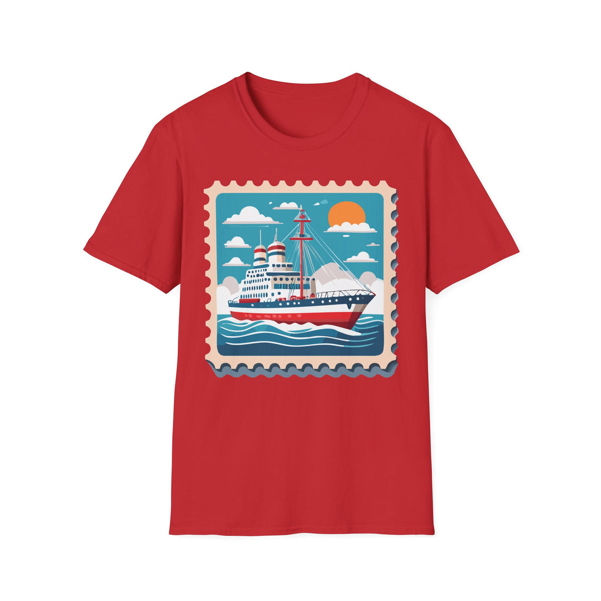 Vintage Cruise Ship Stamp T-Shirt | Nautical Ocean Sunset Design