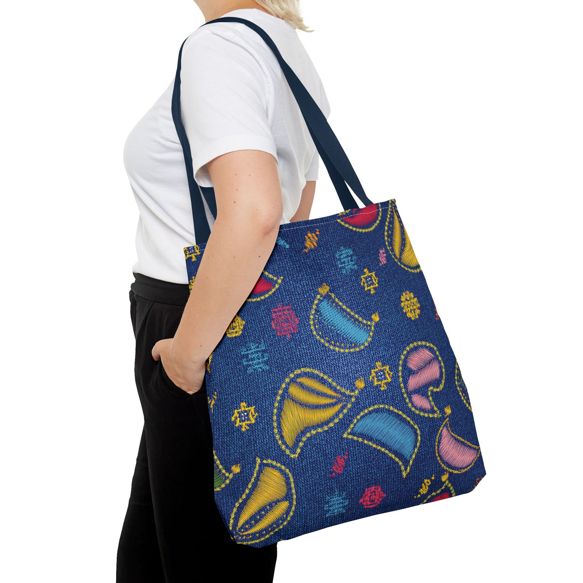 Diwali Graphic Denim Fabric Imitation Print Unisex Canvas Bag Poly Spun 3 Sizes Tote Bag 205-21