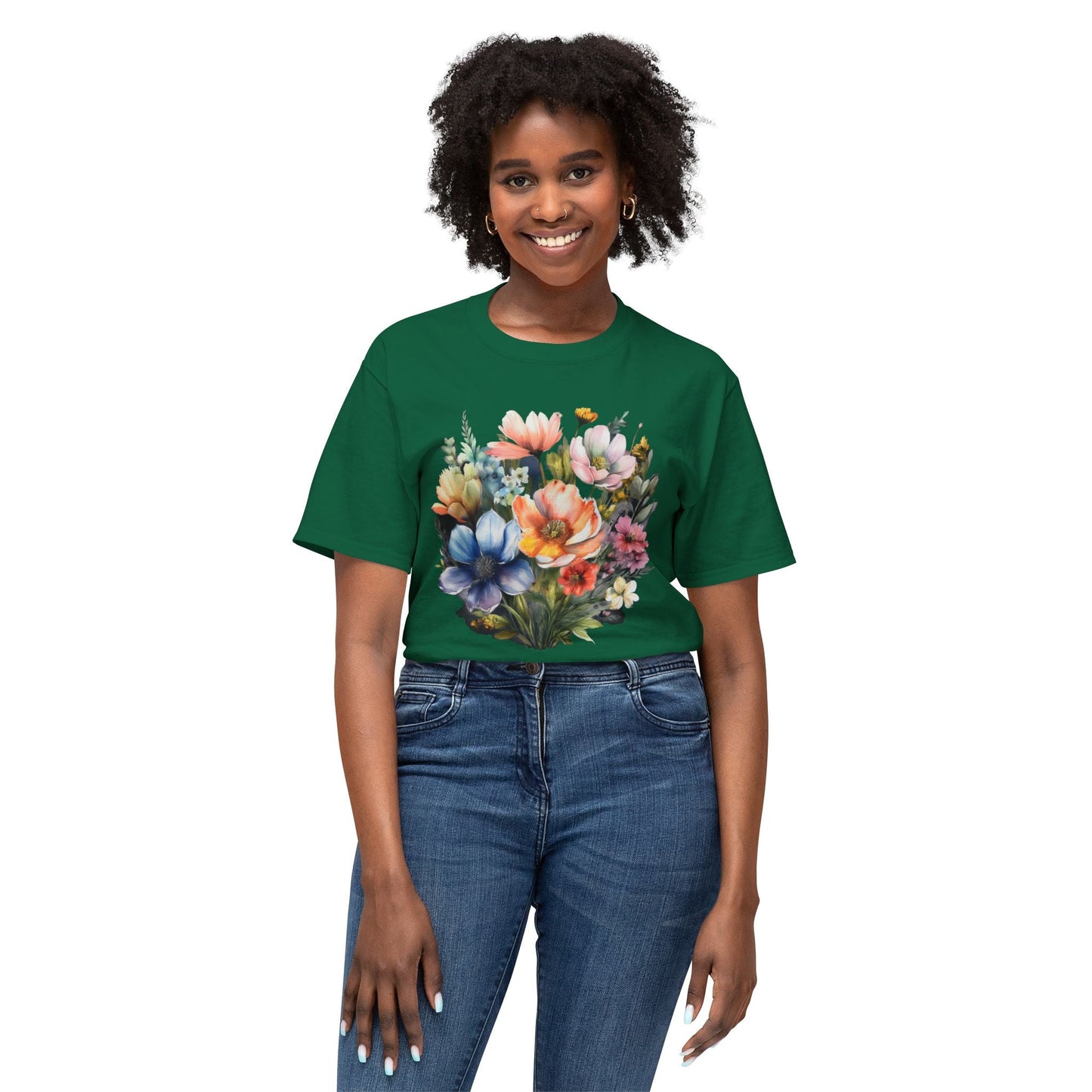 Unisex Floral Art T Shirt With Vintage Flowers Print On 100 Percent Cotton Tee For Everyday Wear