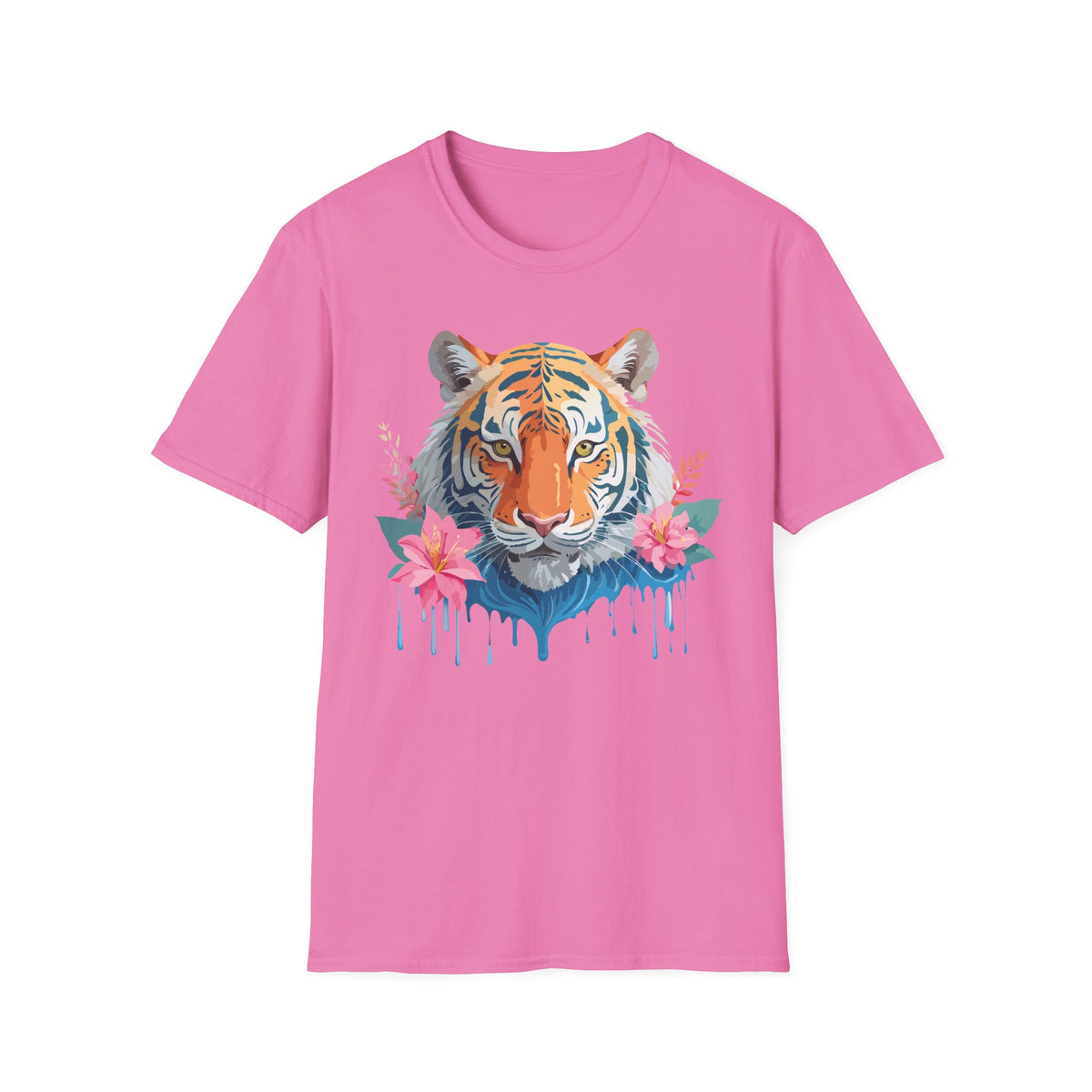 Watercolor Tiger with Floral Accents T-Shirt | Tropical Animal Art