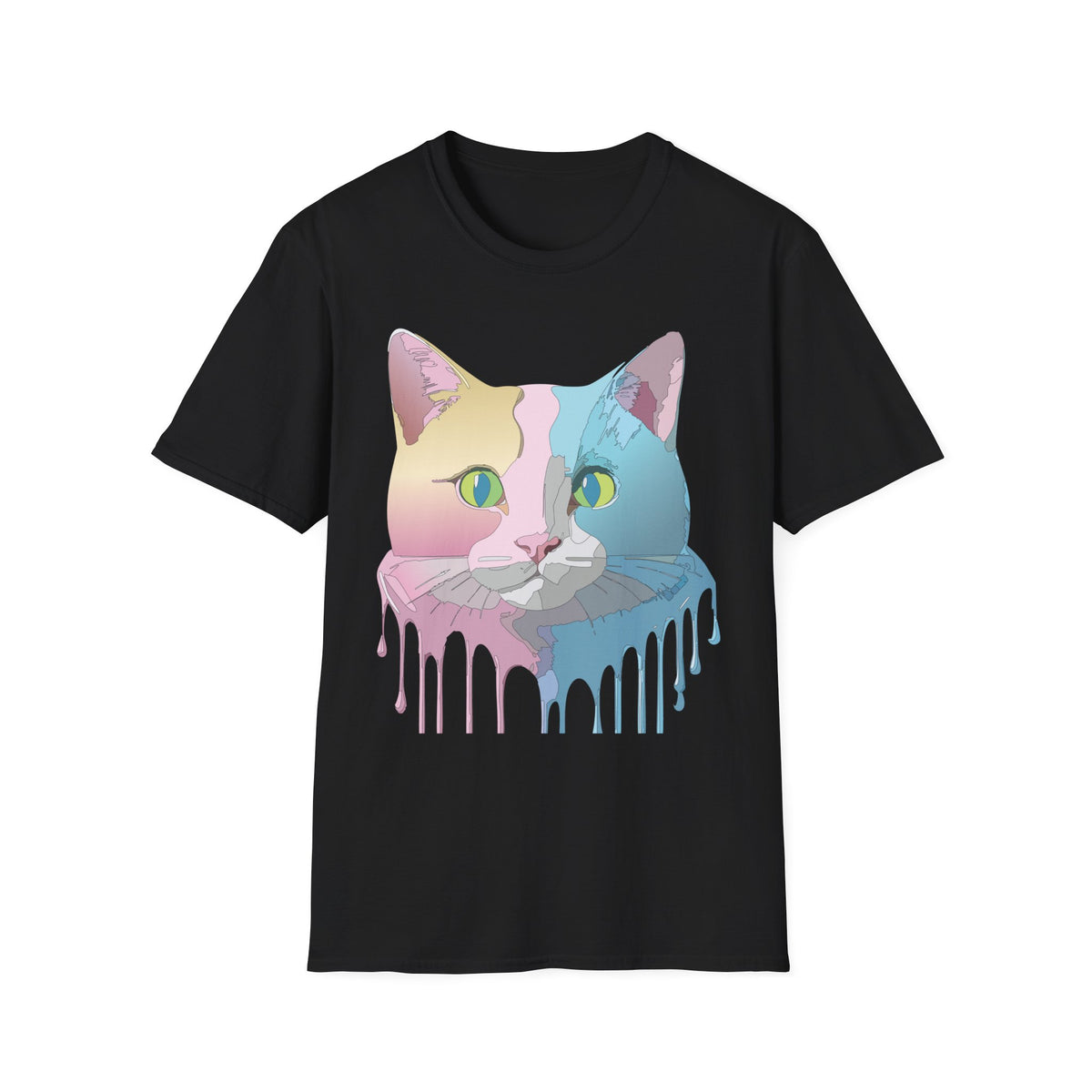 Pastel Pop Art Cat T-Shirt | Colorblock Kitty Face