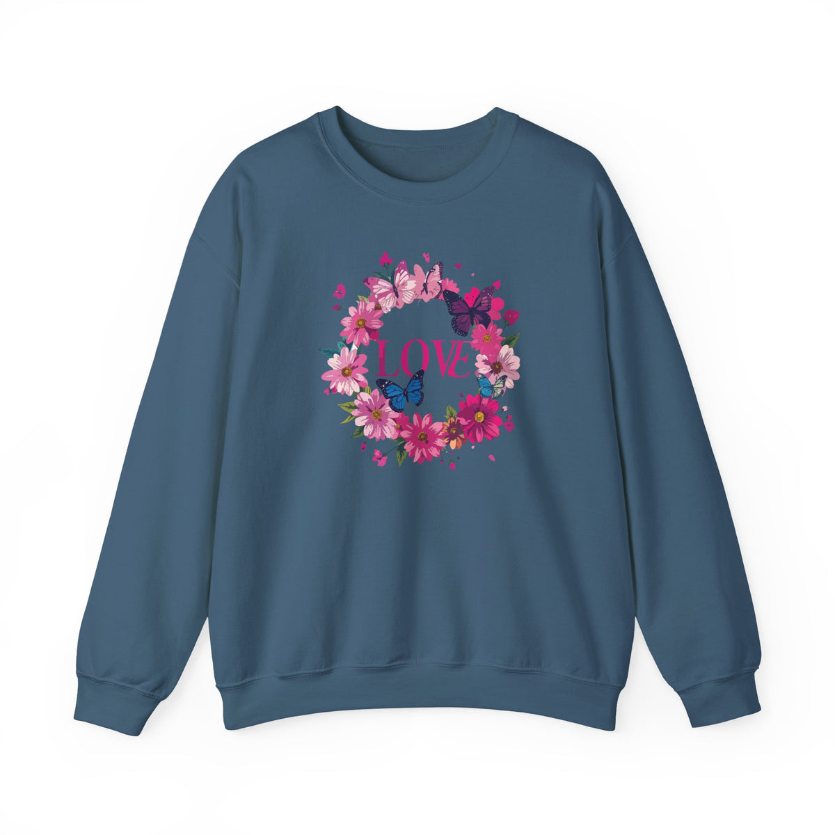 Unisex Floral Love Sweatshirt, Love Floral Sweatshirt, Floral Butterfly Sweatshirt, 50/50 Cotton-Poly Valentine's Day Sweatshirt 04