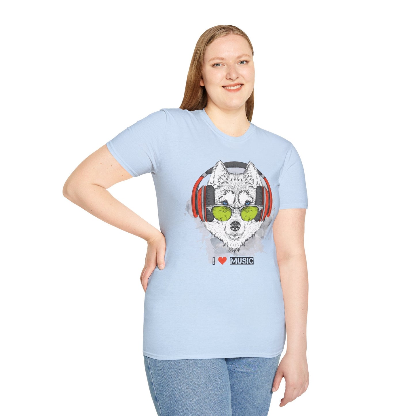 I Love Music Animals Shirt With Headphones Unisex Softstyle Tee Premium Comfort Short Sleeve