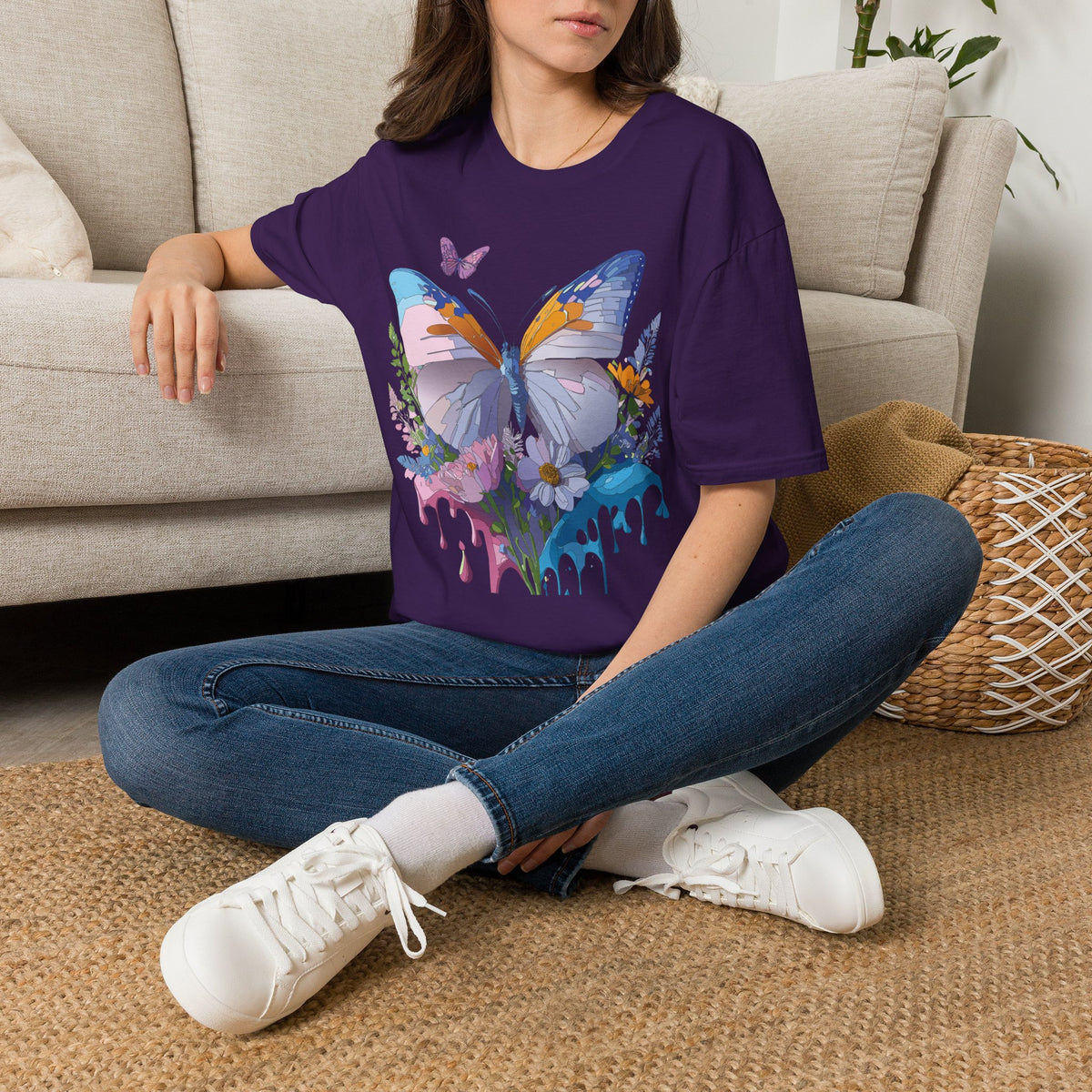 Butterfly Splash T-Shirt — Colorful Floral Drip Graphic Tee Unisex 100 Cotton Gildan T-Shirt