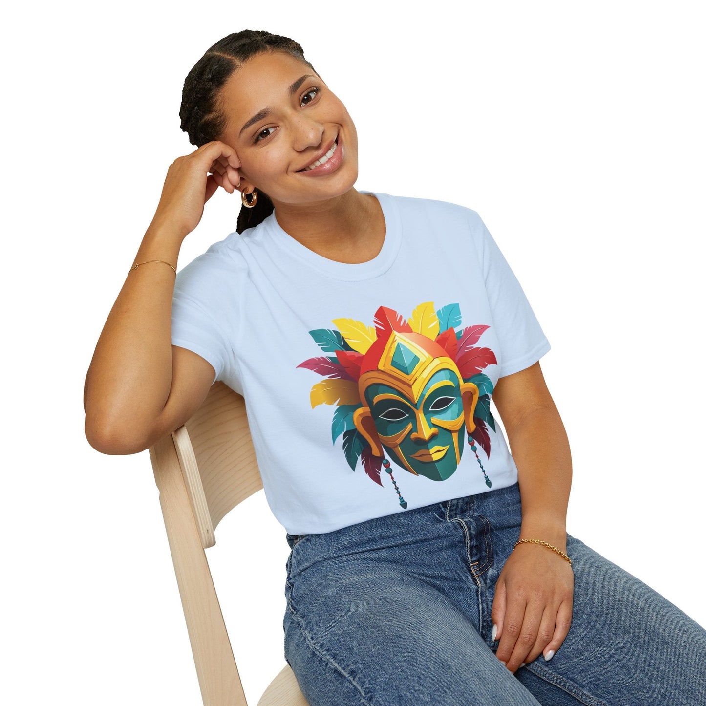 Unisex Mask Tee Shirt Gildan Softstyle 64000 Cotton Masquerade Design For Everyday Wear
