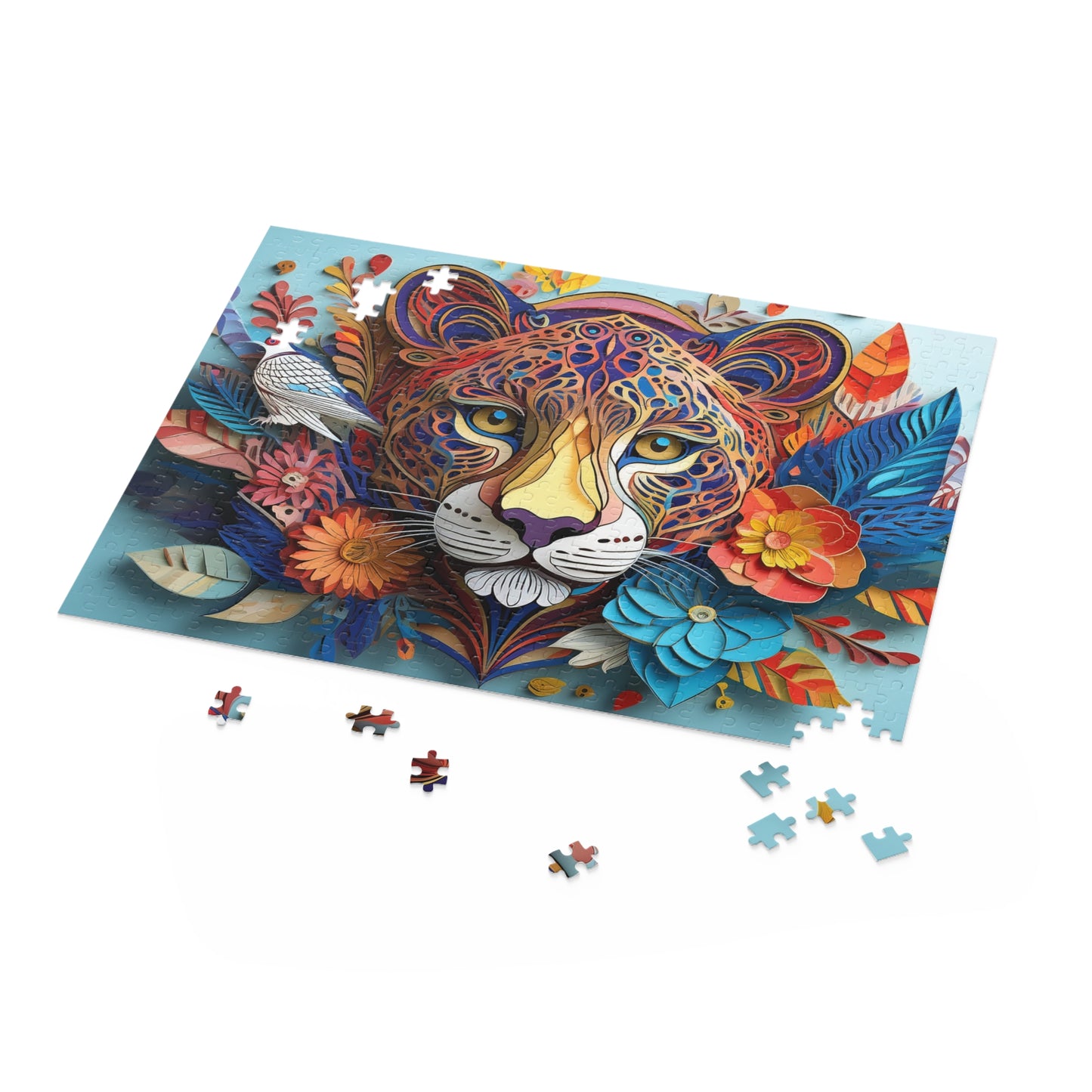 Colorful Cheetah Face Puzzle 500-Piece  Floral Cheetah Puzzle 500-Piece Ages 9+