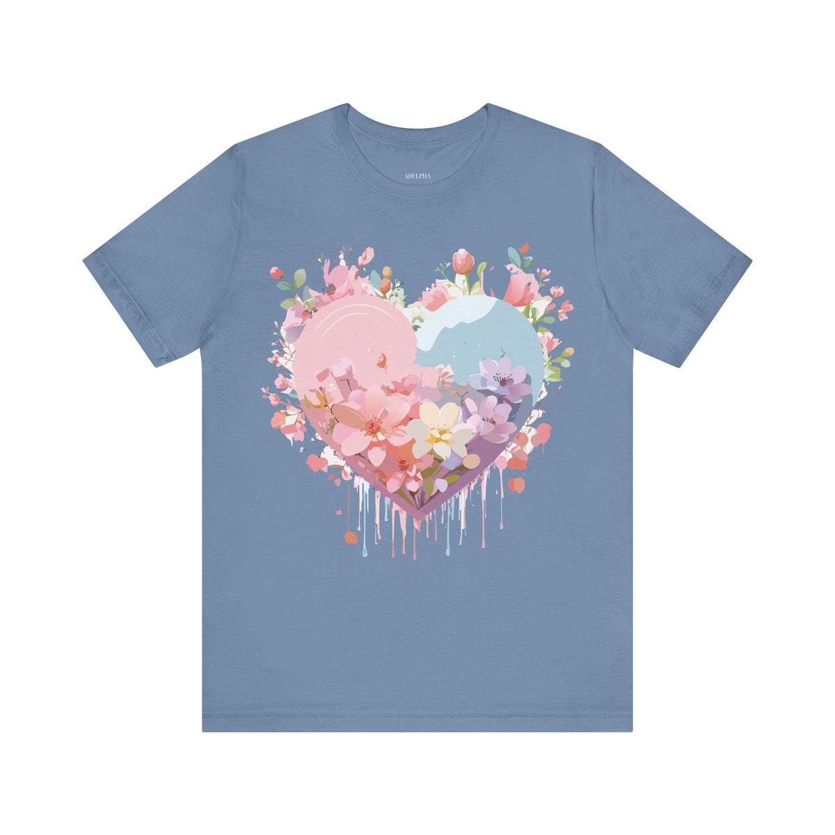 Valentine's Day Graphic Unisex Cotton Bella+Canvas Tee with Floral Art Design d119