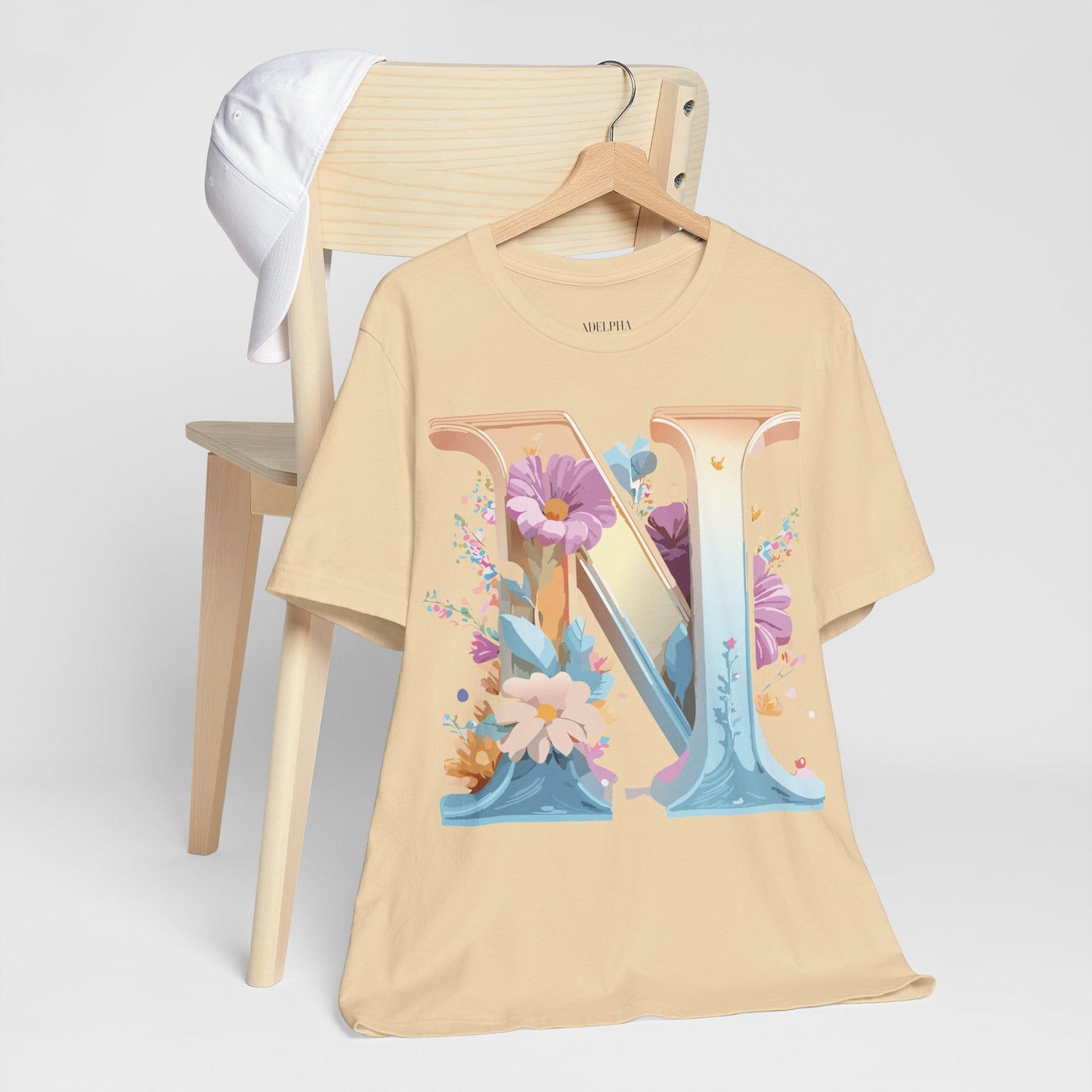 Letter N Shirt Graphic Tee Unisex Jersey Short Sleeve Vintage Style Adelpha Art Design