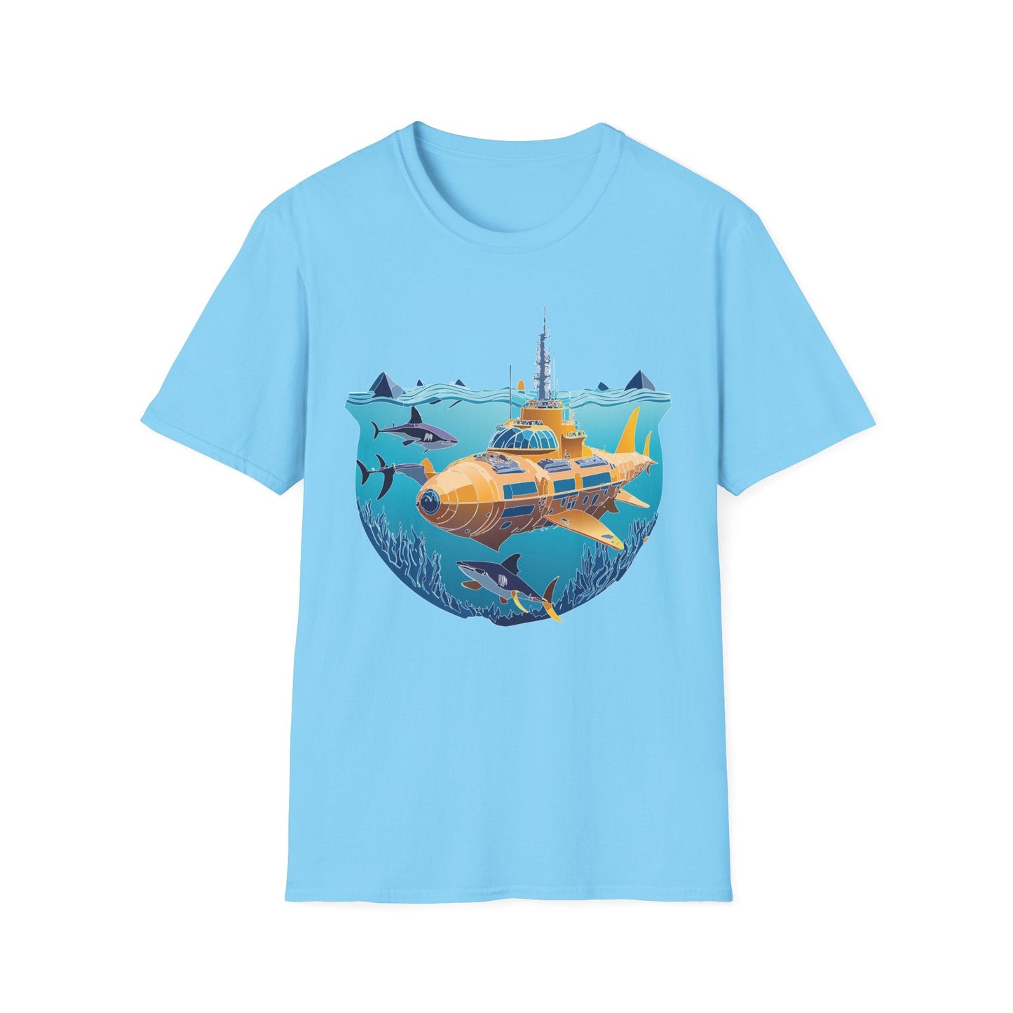 Ocean Tee Shirt Unisex Gildan Softstyle 64000 Ocean Theme Tee With U Boat Design