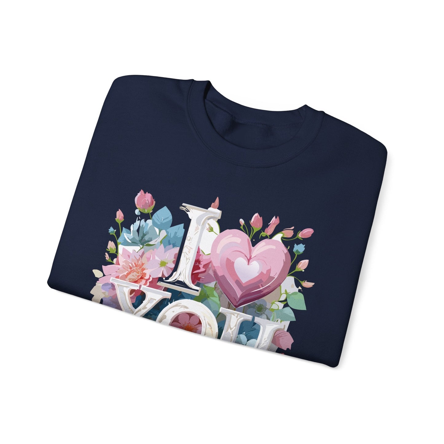 Floral Love Sweatshirt Unisex Valentine Day Flower Print Crewneck Gildan 18000 Cozy