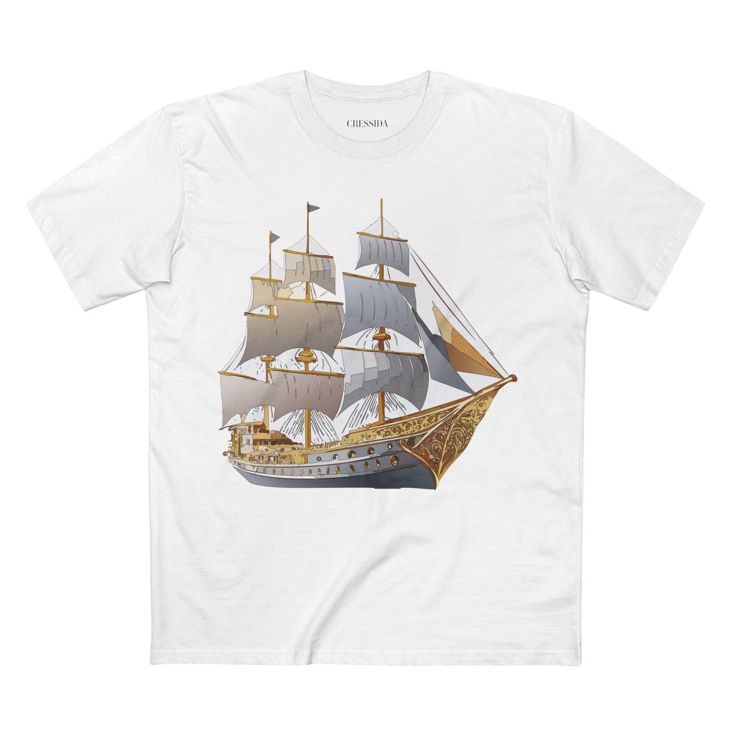 Ship Graphic Unisex 100 Cotton T-Shirt with Gold Frigate Art Design 17