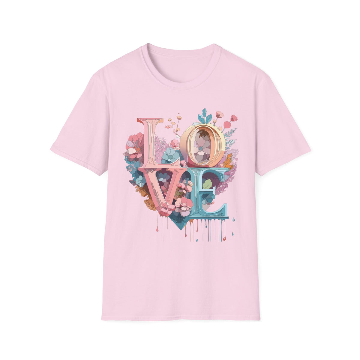 Floral LOVE typography T-Shirt | Pastel botanical letters tee