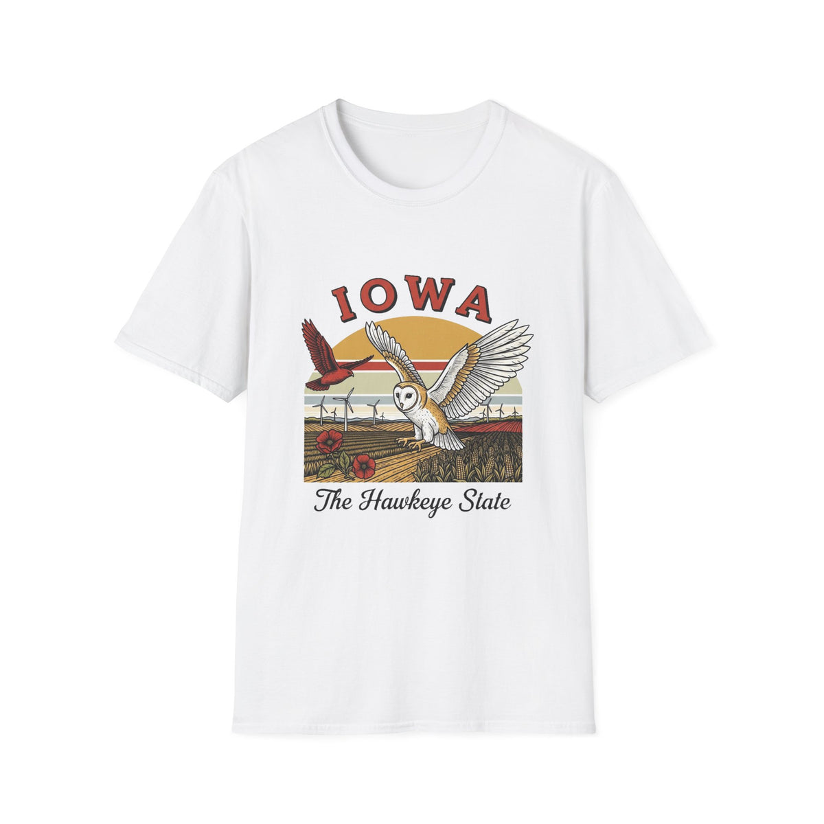 Iowa Barn Owl T-Shirt — The Hawkeye State Vintage State Pride Tee Travel Tourist Graphic Design Unisex 100 Cotton Gildan T-Shirt