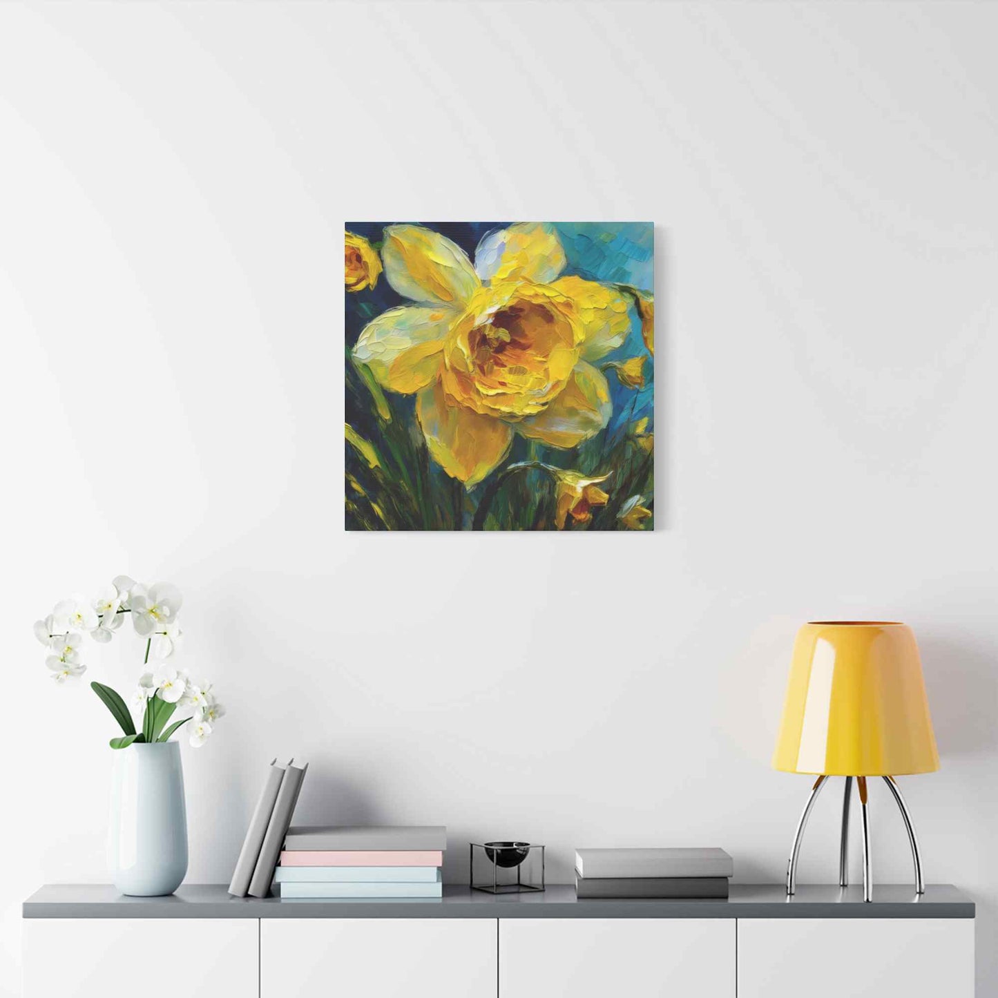 Narcissus Print Canvas, Floral Oil Paint Print 20x20, 24x24, 30x30, 32x32, 36x36 Art Design Pine-Wood Inner Frame MC-179