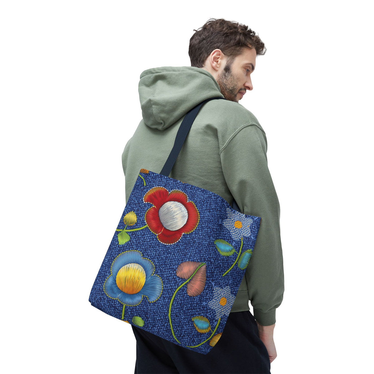 Denim Fabric Imitation Print Unisex Canvas Bag Poly Spun 3 Sizes Tote Bag 159-11