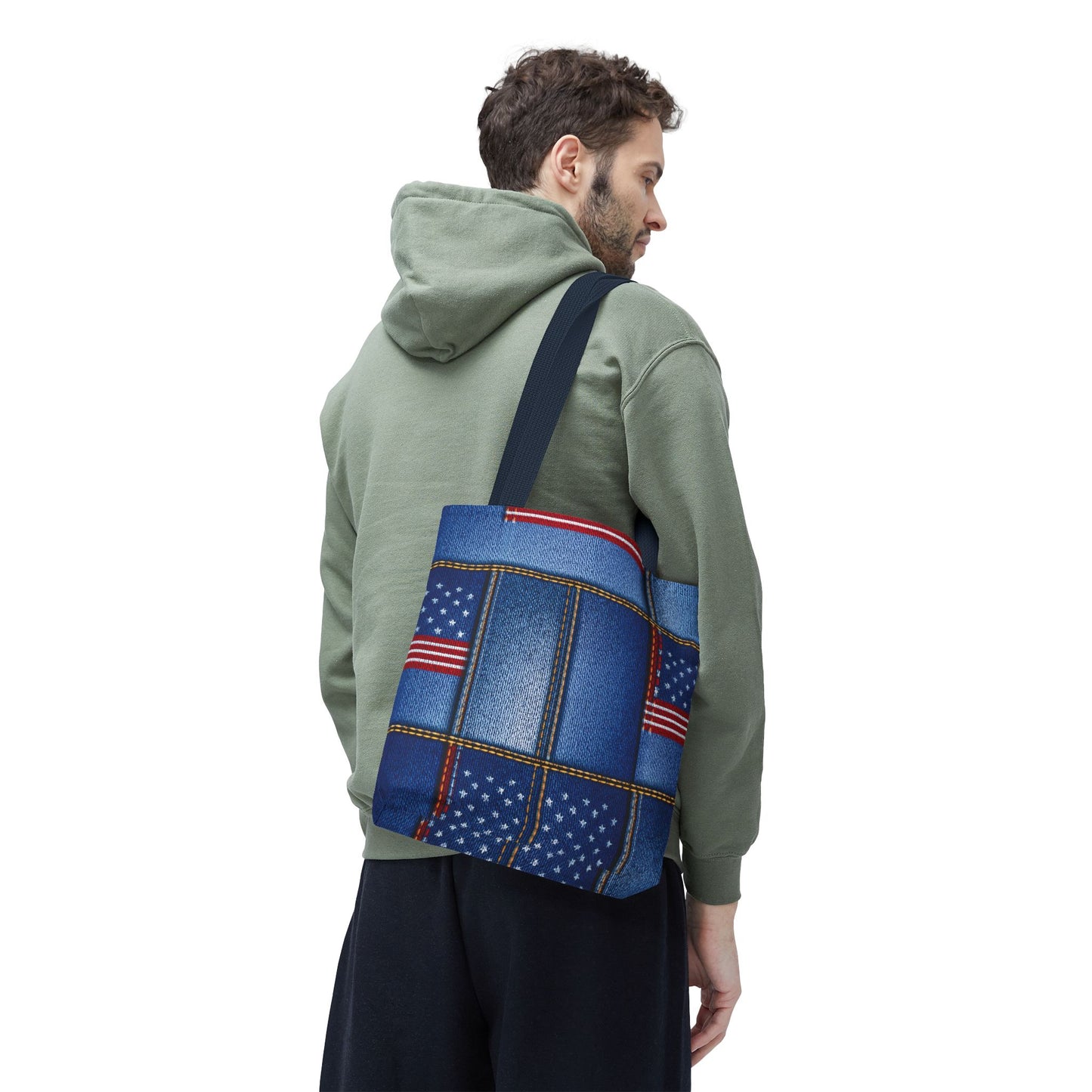 4th of July Graphic Denim Fabric Imitation Print Unisex Canvas Bag Poly Spun 3 Sizes Tote Bag 200-17