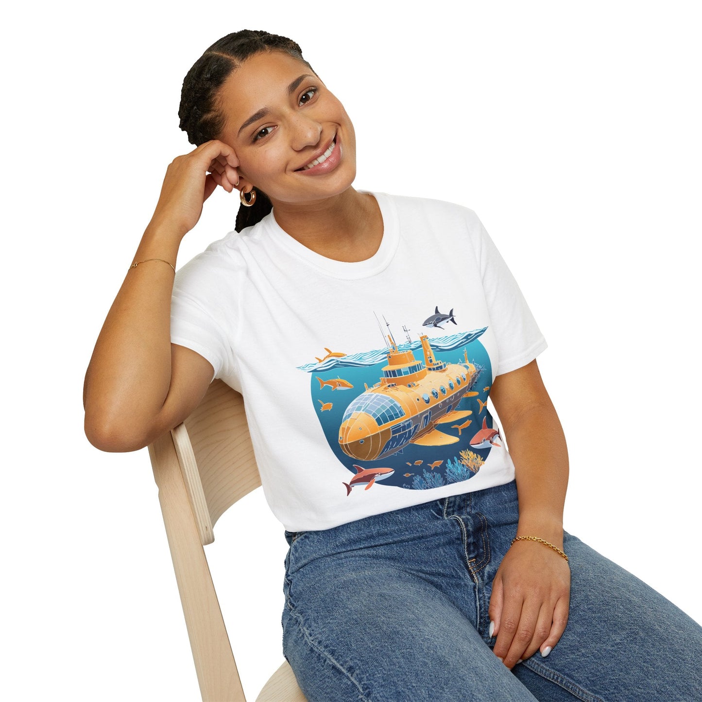 Ocean Themed Unisex Softstyle T Shirt 100 Percent Ring Spun Cotton U Boat Design Tee Everyday