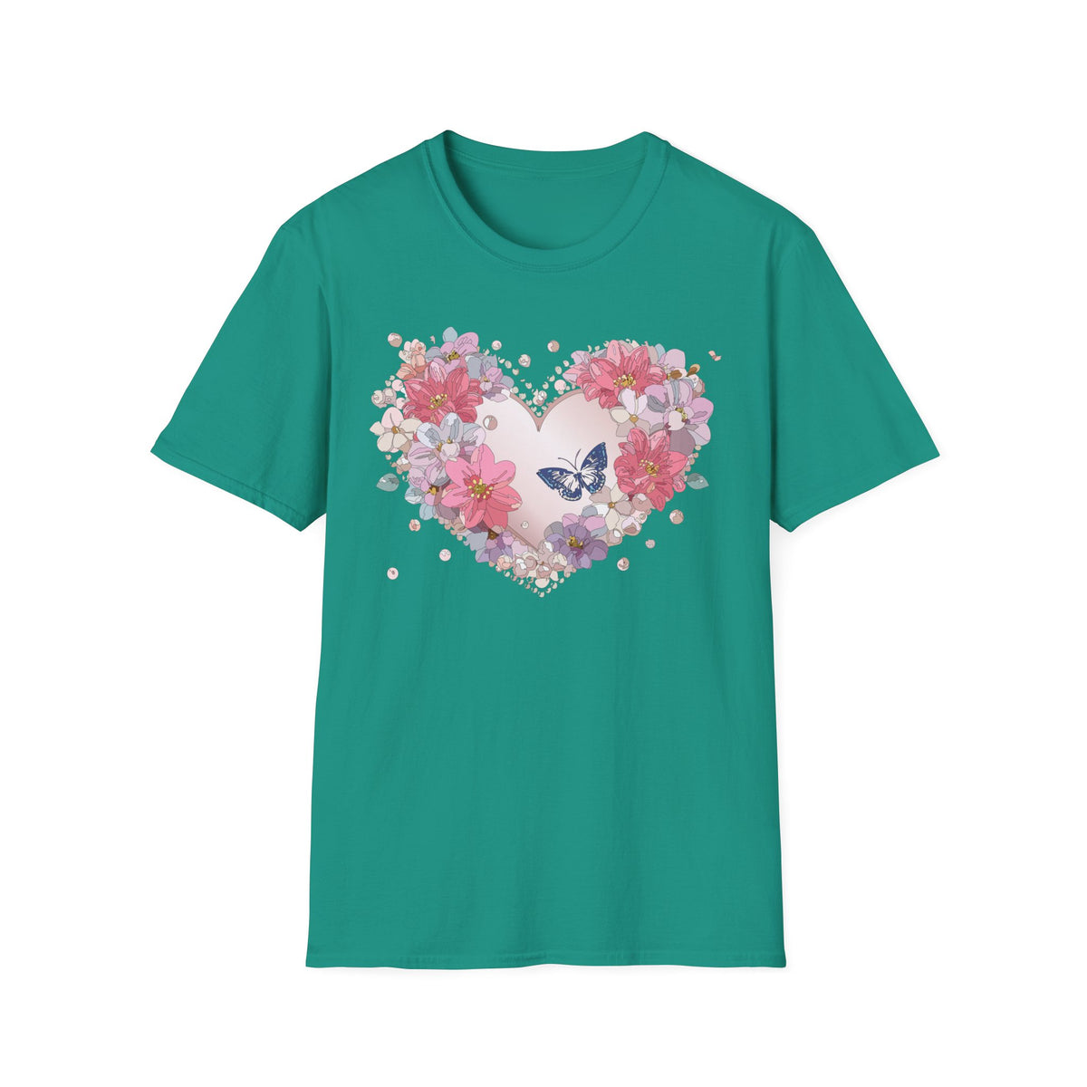 Floral Heart with Butterfly T-Shirt | Pink Flower Heart Tee