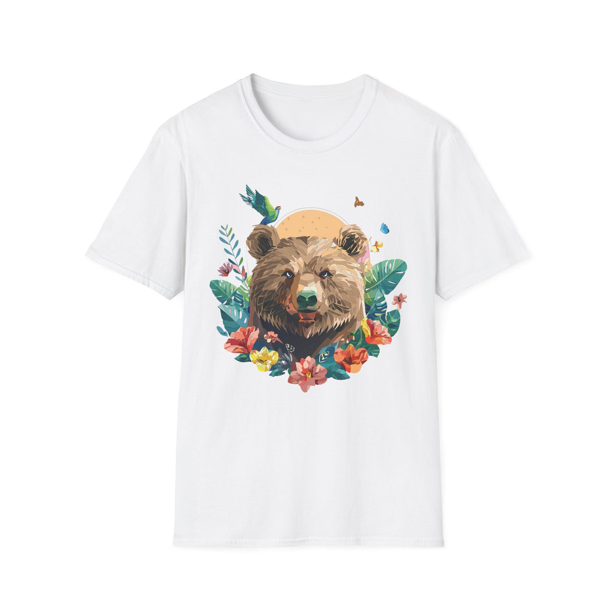 Watercolor Bear Sunflower T-Shirt | Floral Forest Wildlife Tee