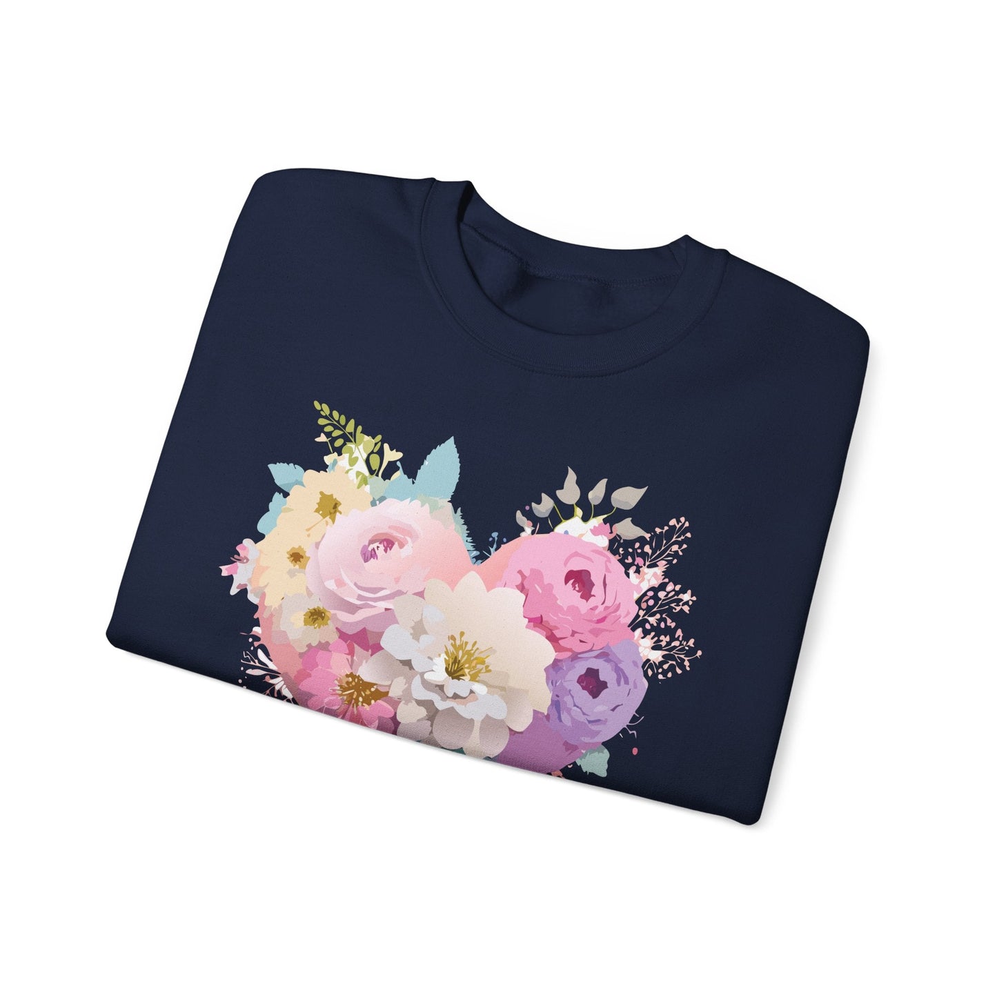 Floral Heart Unisex Crewneck Sweatshirt With Floral Love Valentines Day Design Premium Heavy Blend