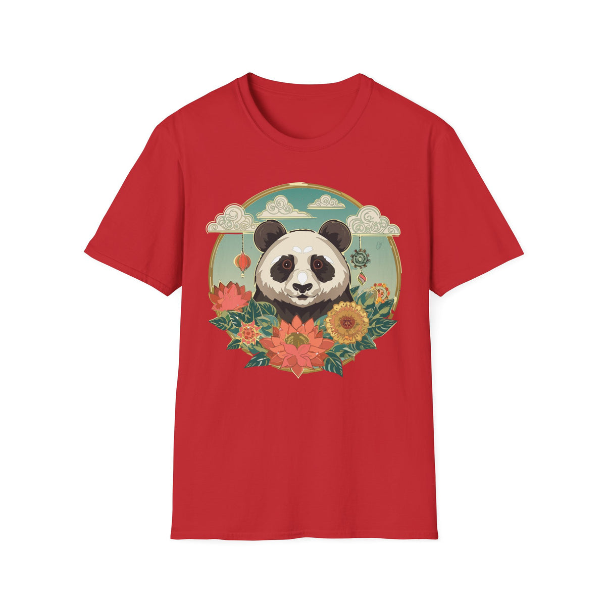 Panda Portrait T-Shirt | Floral Asian-Inspired Illustration
