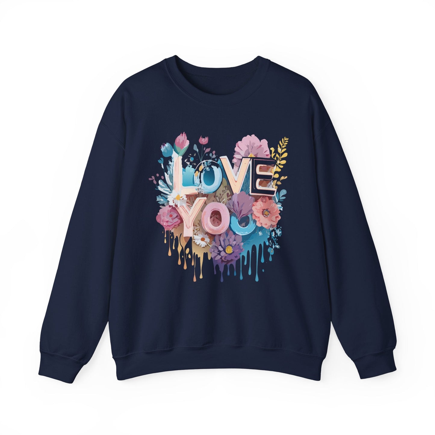 Floral Love Sweatshirt Unisex Heavy Blend Crewneck Valentine Day Flower Print Cozy Fleece Warm Gift