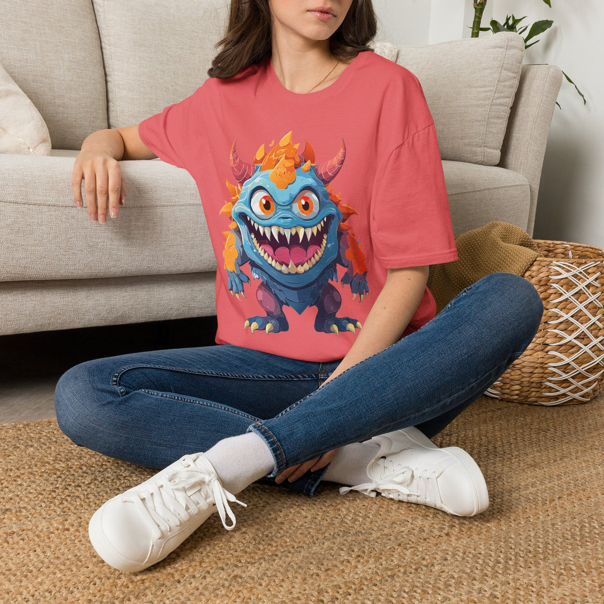 Cute Colorful Monster T-Shirt — Fun Cartoon Demon Cartoon Graphic Tee Unisex 100 Cotton Gildan T-Shirt
