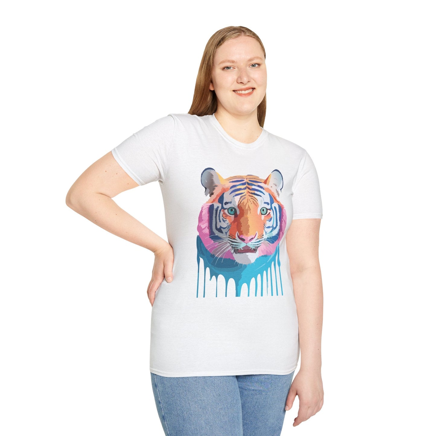 Tiger Print Unisex Softstyle Breathable Cotton Tee 64000 Gildan Shirt