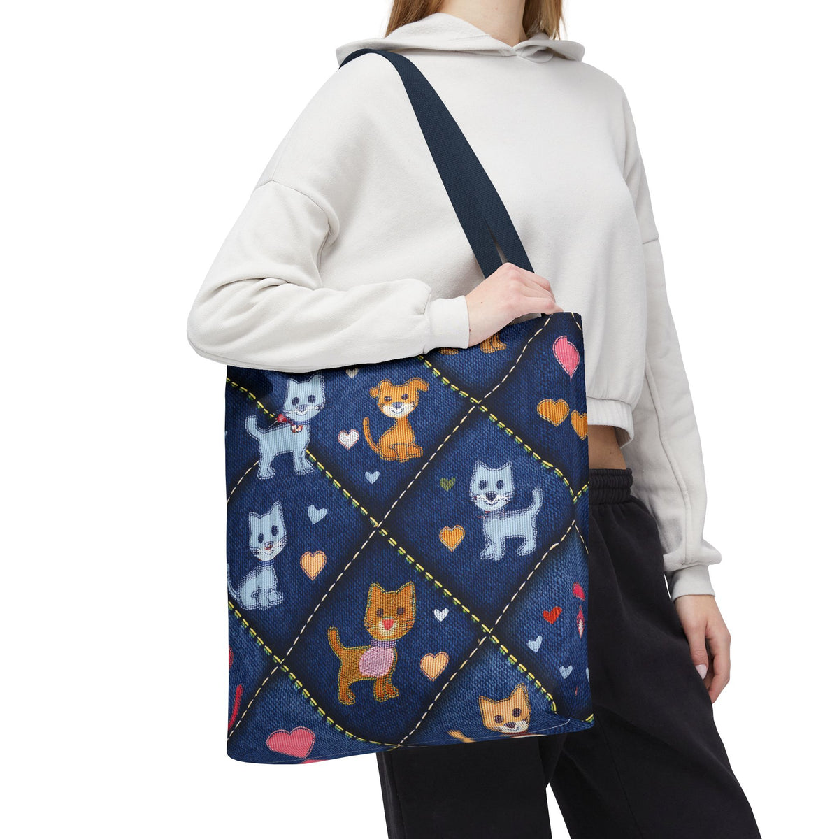 Love Day Graphic Design Denim Fabric Imitation Print Unisex Canvas Bag POLY 3 Sizes Tote Bag 201-2