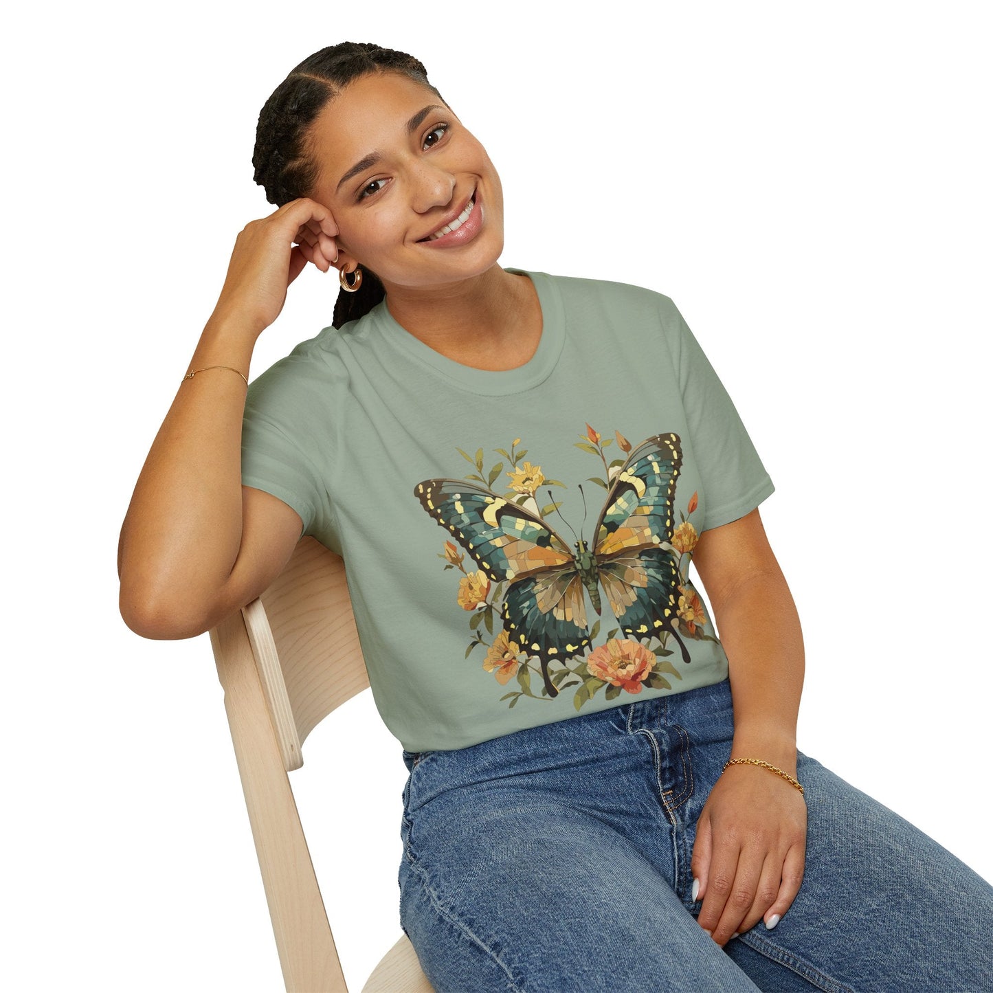 Butterfly Print T Shirt Unisex Monarch Shirt Gildan Softstyle 64000 Ring Spun Cotton