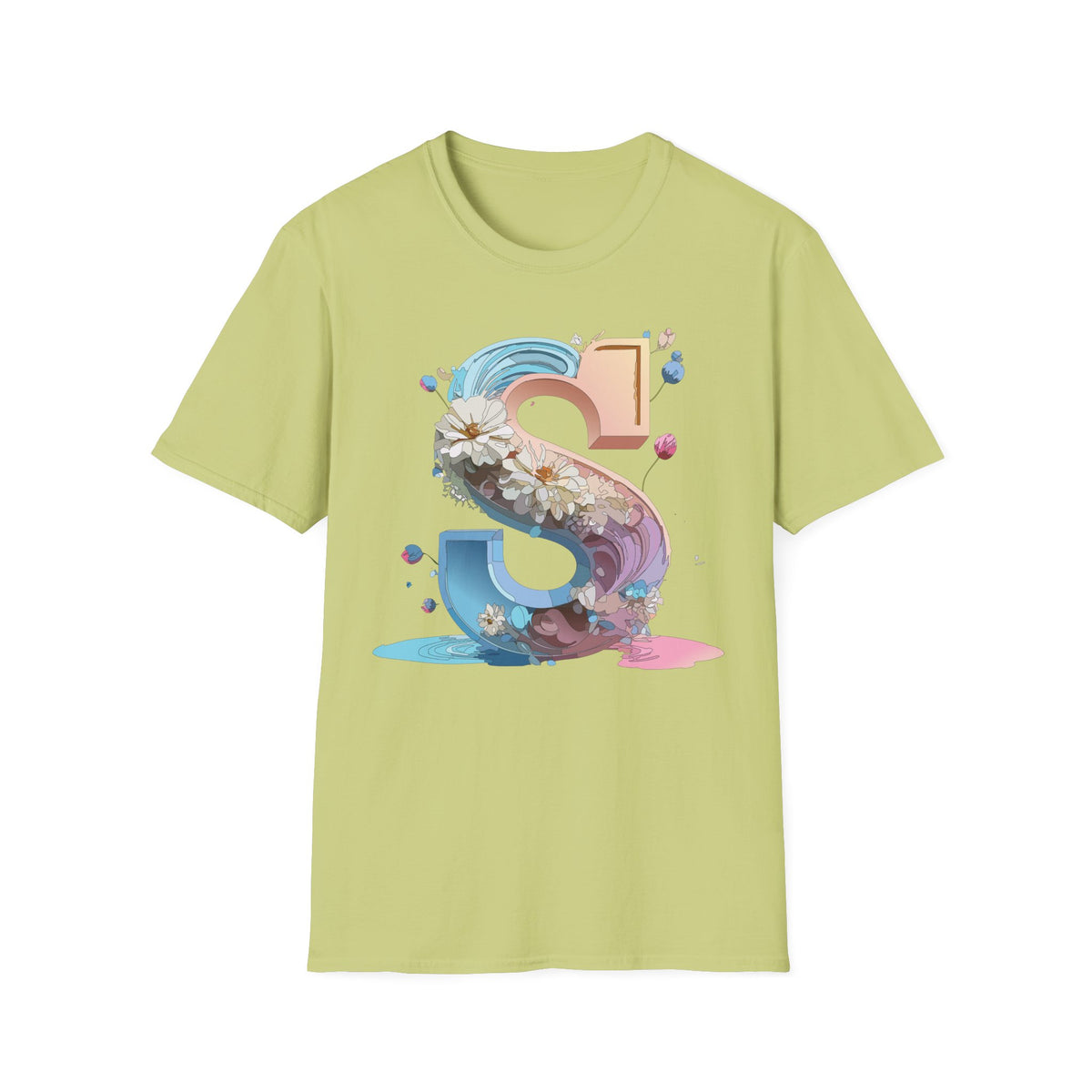 Floral Letter S T-Shirt | Pastel 3D Initial Monogram