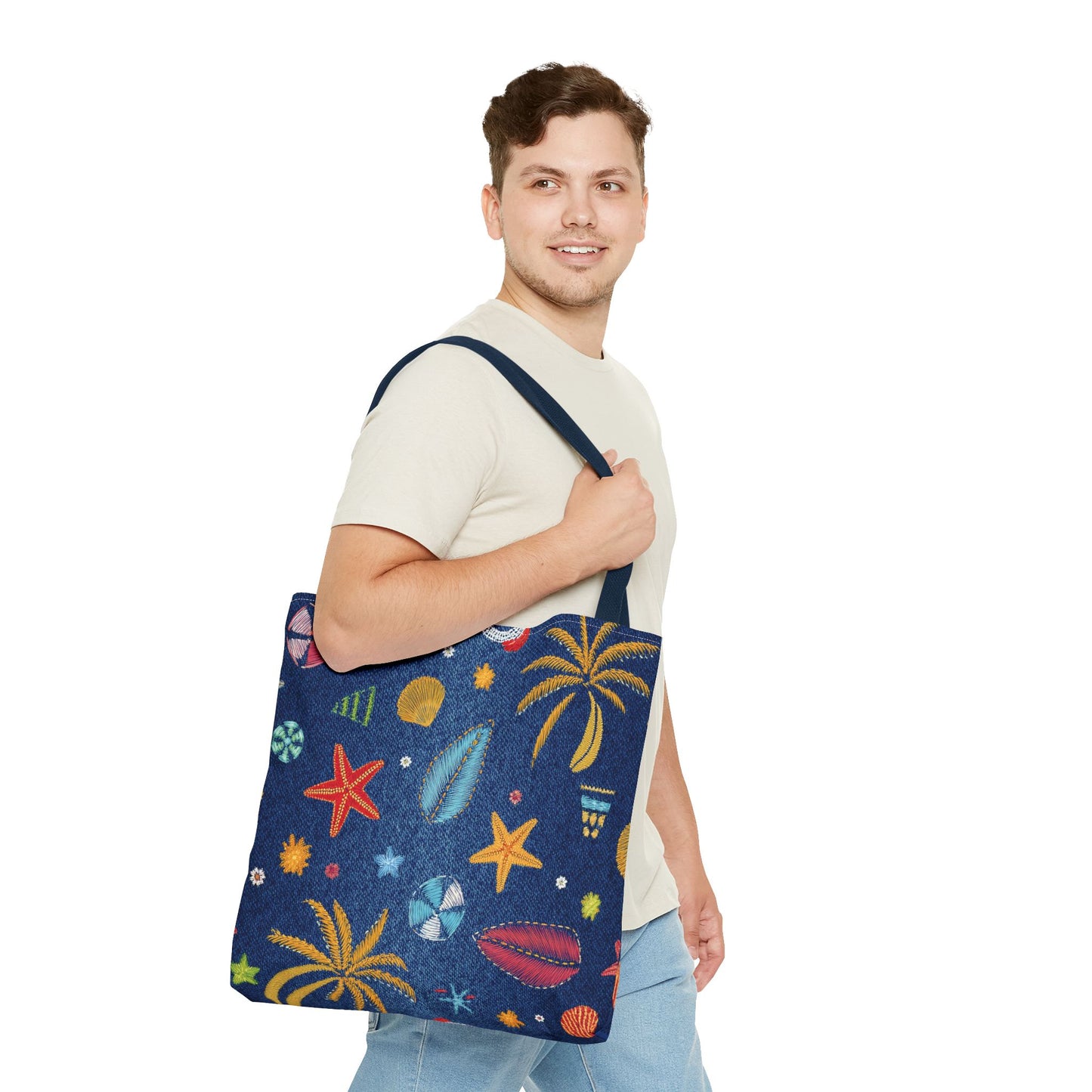 Denim Fabric Imitation Print Unisex Canvas Bag Poly Spun 3 Sizes Tote Bag 182-12