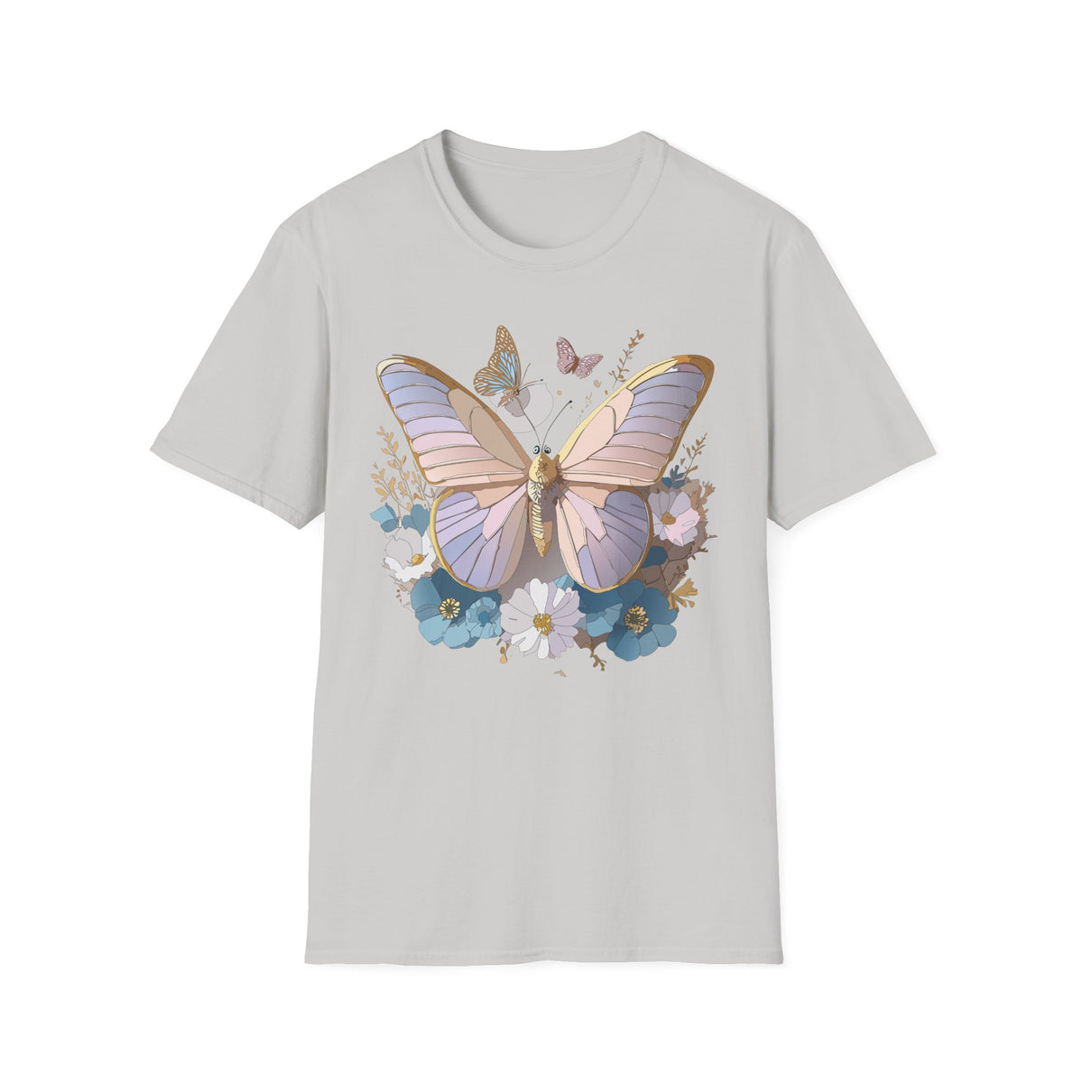 Butterfly Floral T-Shirt — Pastel Moth & Wildflower Graphic Design Unisex 100 Cotton Gildan T-Shirt