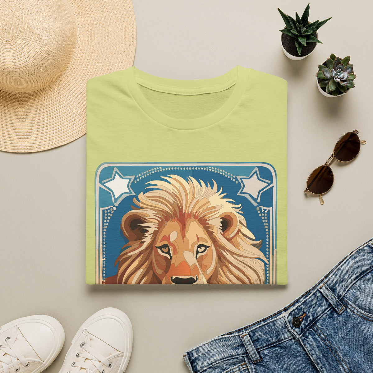 Majestic Lion Portrait Graphic Posters, Post Stamps Design Unisex 100 Cotton Gildan T-Shirt